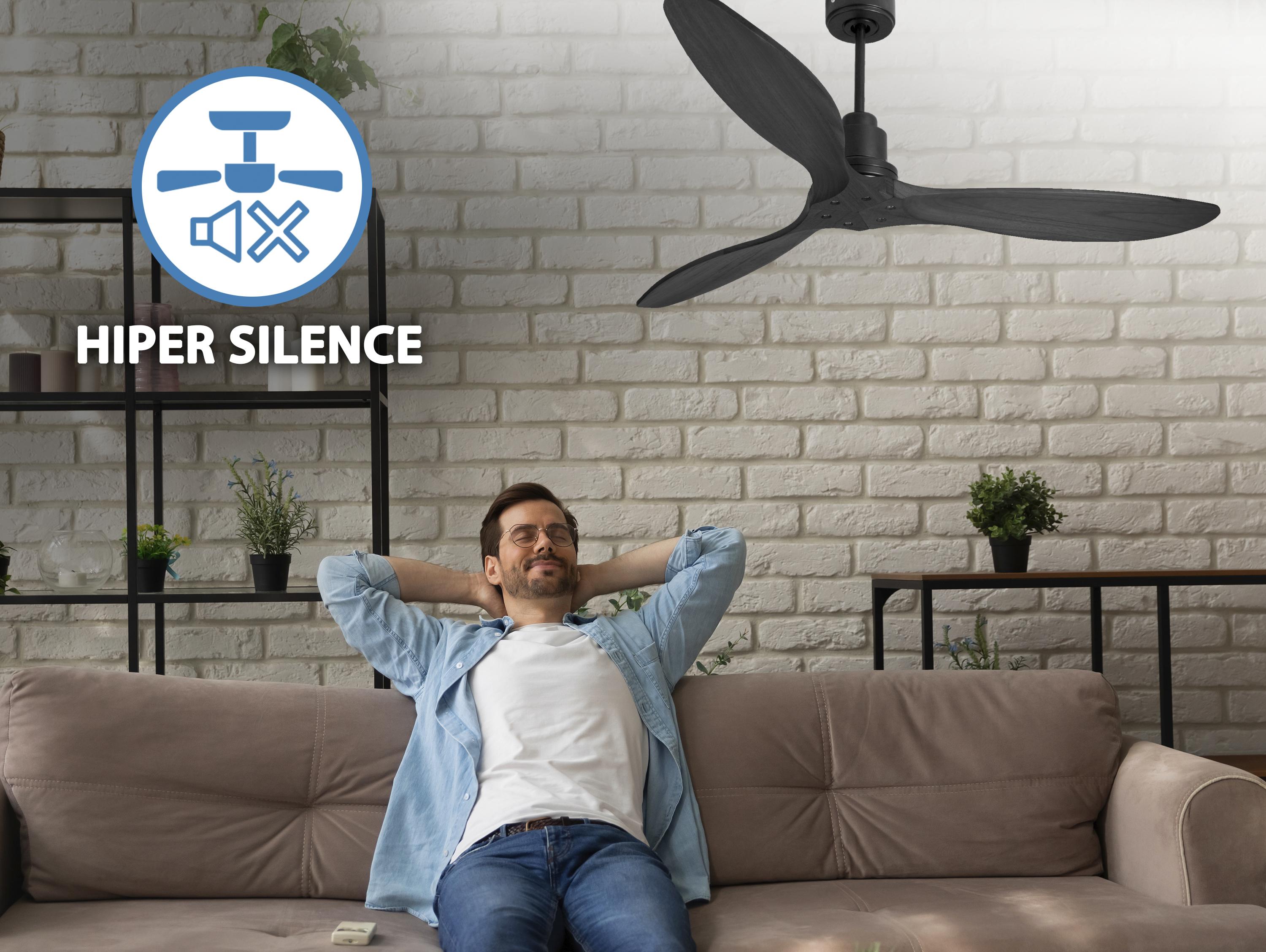 Ventilatore da soffitto Reversibile Termostato Wifi Motore CC Tetti inclinati Telecomando Hypersilence Memoria FullWood Shopify Vendible (AUTOMATICO)