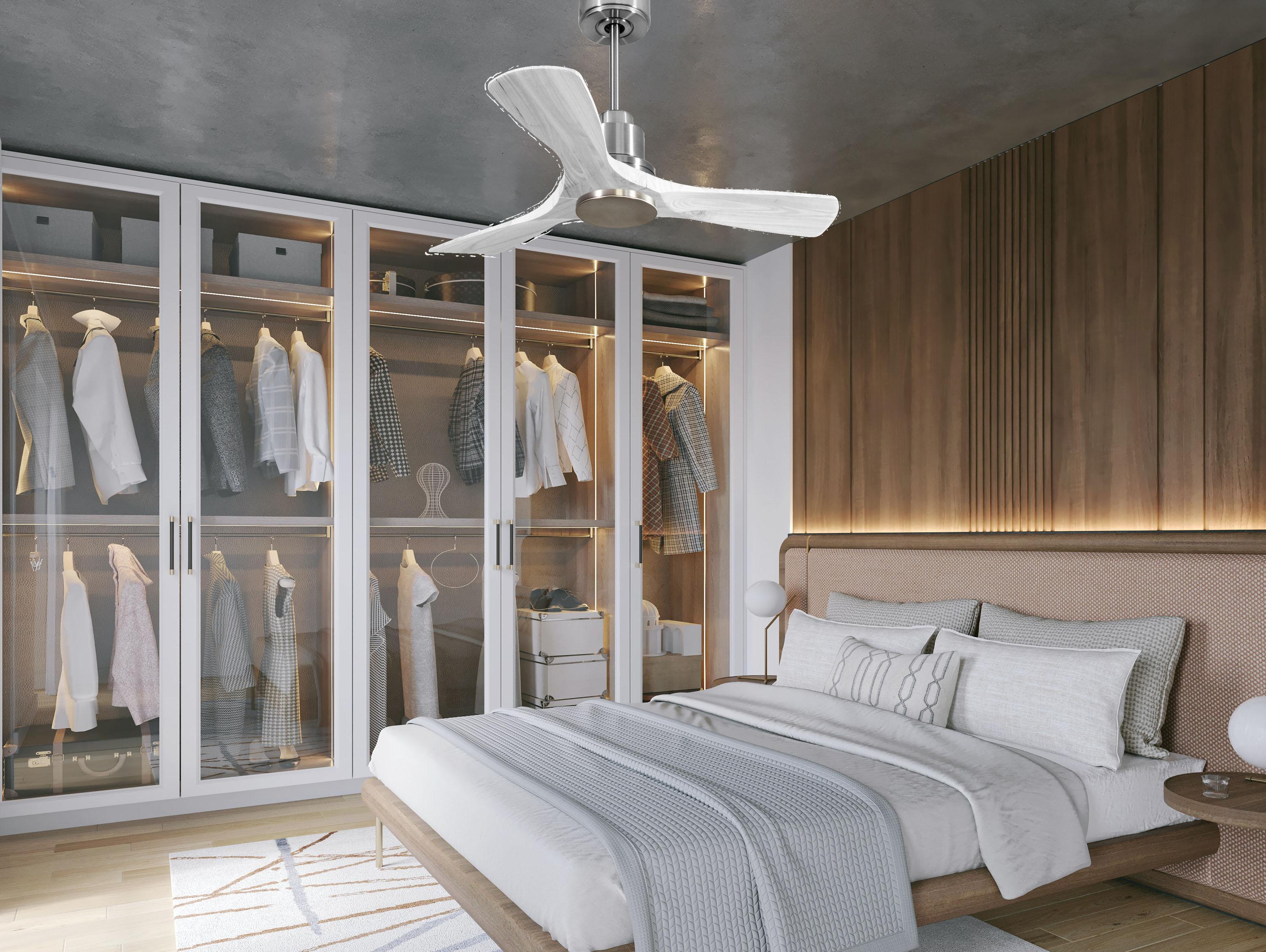Ventilatore da soffitto Reversibile Termostato Wifi Motore CC Tetti inclinati Telecomando Hypersilence Memoria Shopify Vendible (AUTOMATICO)