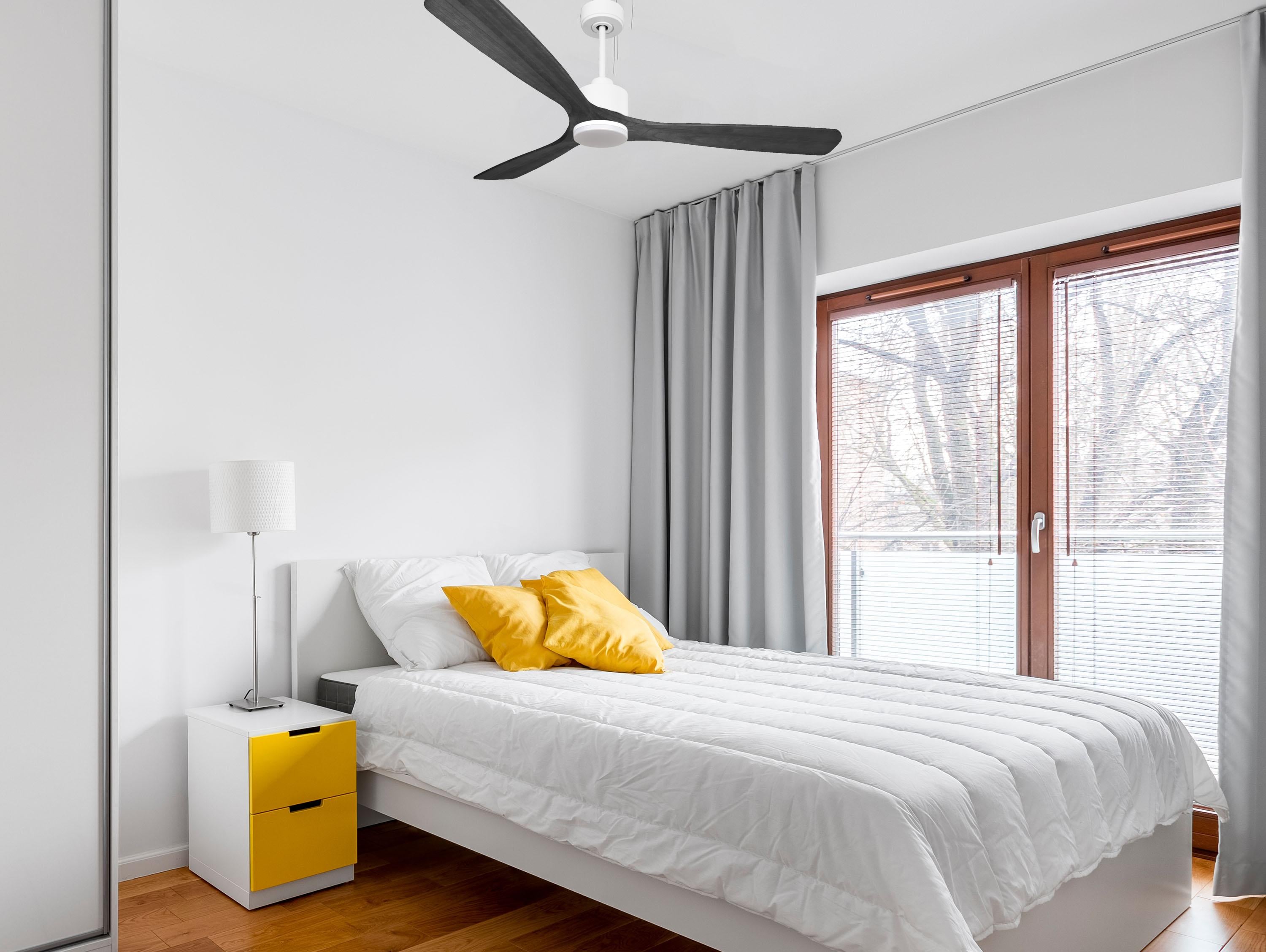 Ventilatore da soffitto Reversibile Termostato Dimmabile Wifi Motore CC Tetti inclinati Telecomando Luce a tre toni Hypersilence Memoria