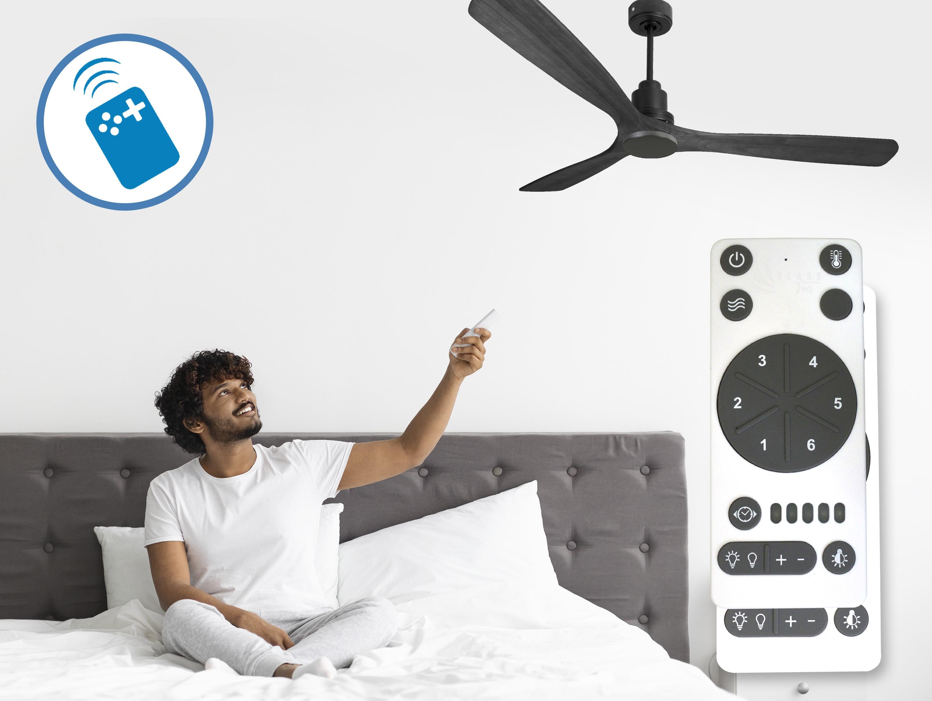 Ventilatore da soffitto Reversibile Termostato Wifi Motore CC Tetti inclinati Telecomando Hypersilence Memoria Shopify Vendible (AUTOMATICO)