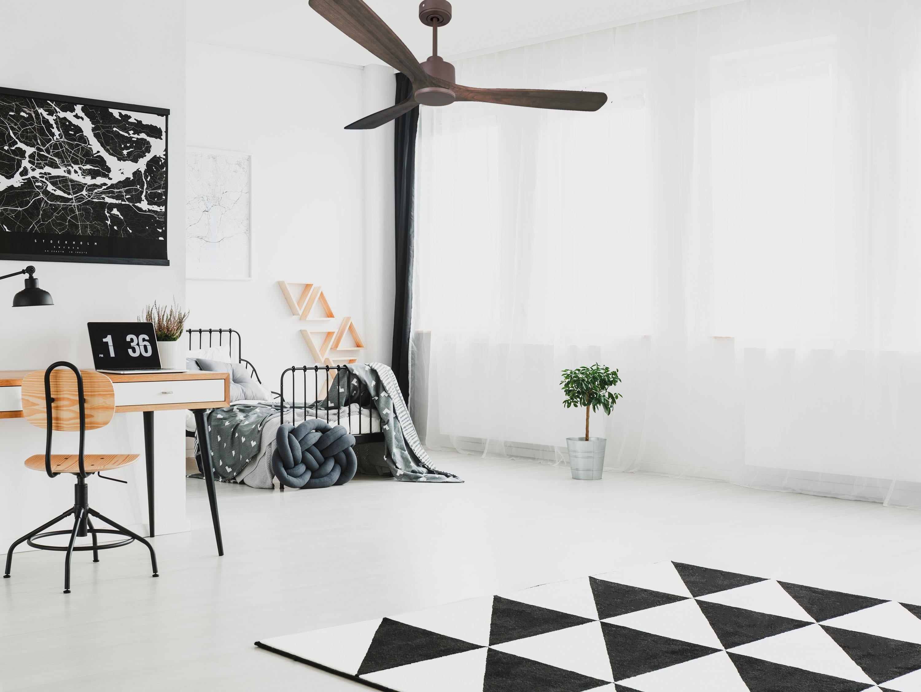 Ventilatore da soffitto Reversibile Termostato Wifi Motore CC Tetti inclinati Telecomando Memoria