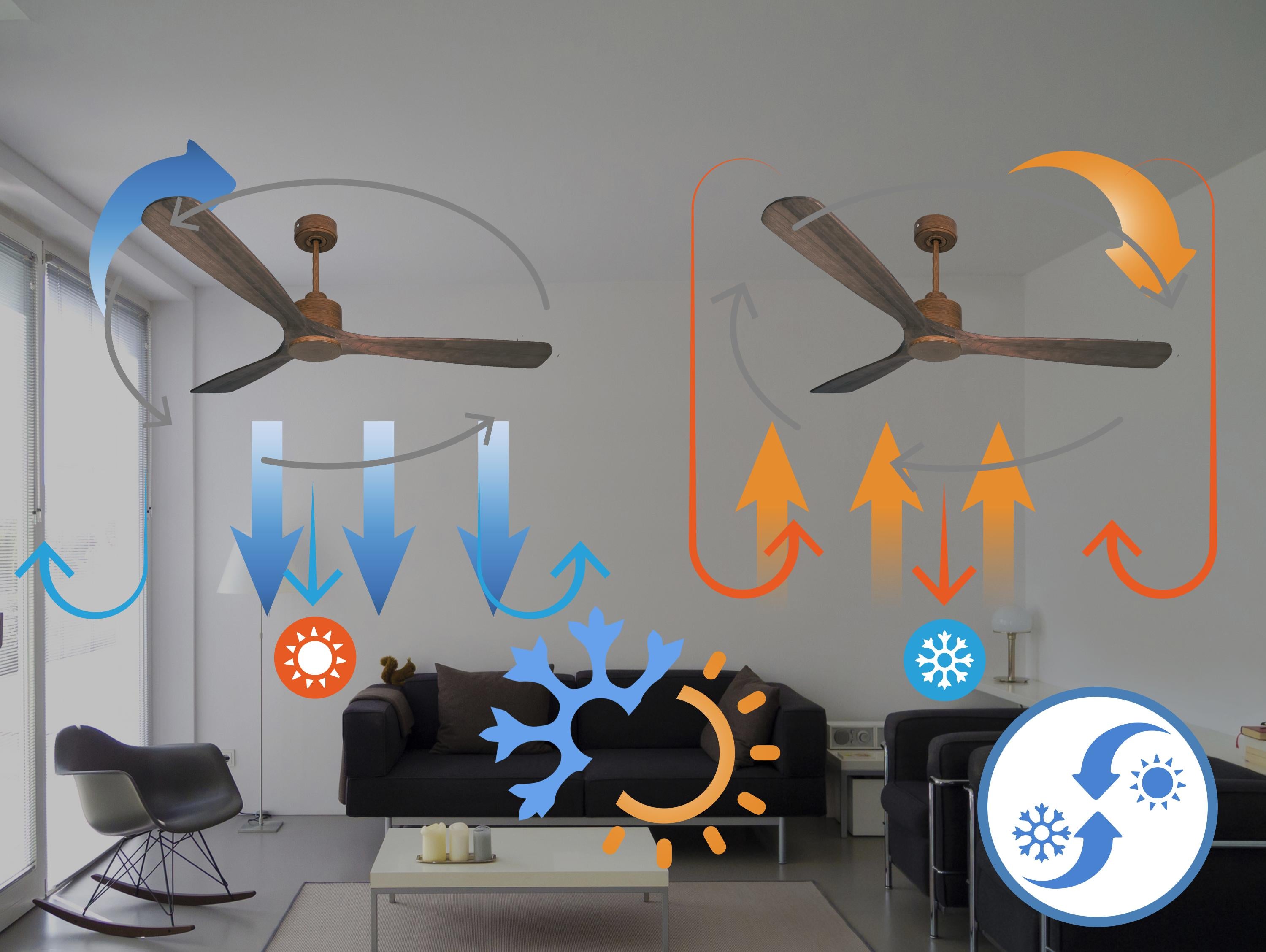 Ventilatore da soffitto Reversibile Termostato Wifi Motore CC Tetti inclinati Telecomando Memoria