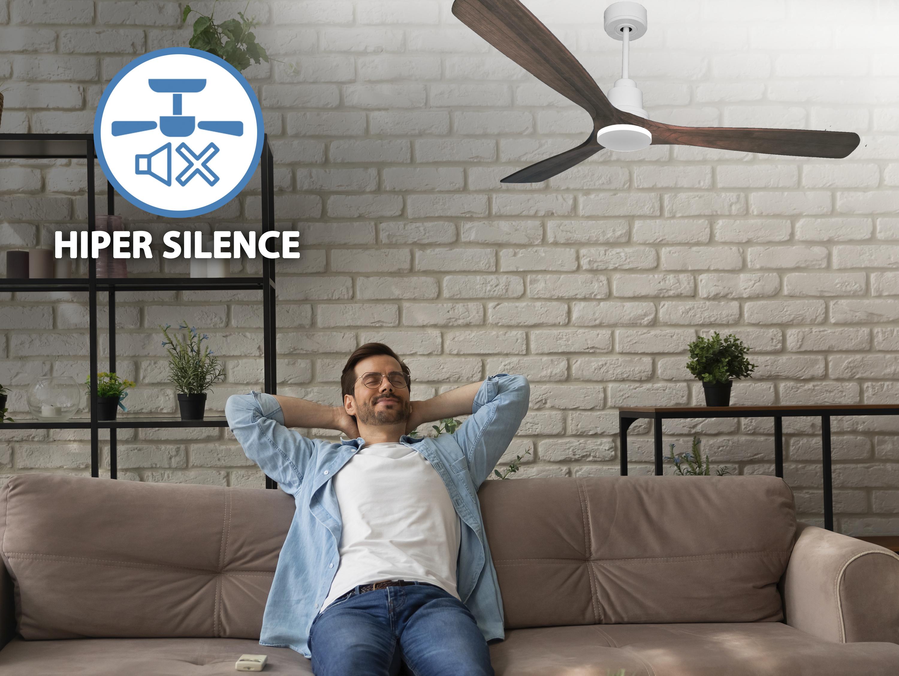 Ventilatore da soffitto Reversibile Termostato Wifi Motore CC Tetti inclinati Telecomando Hypersilence Memoria Shopify Vendible (AUTOMATICO)