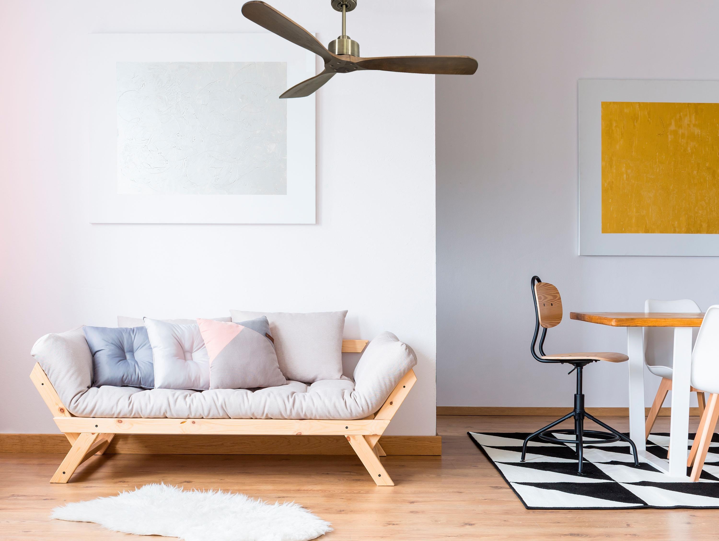 Ventilatore da soffitto Reversibile Termostato Wifi Motore CC Tetti inclinati Telecomando Hypersilence Memoria FullWood