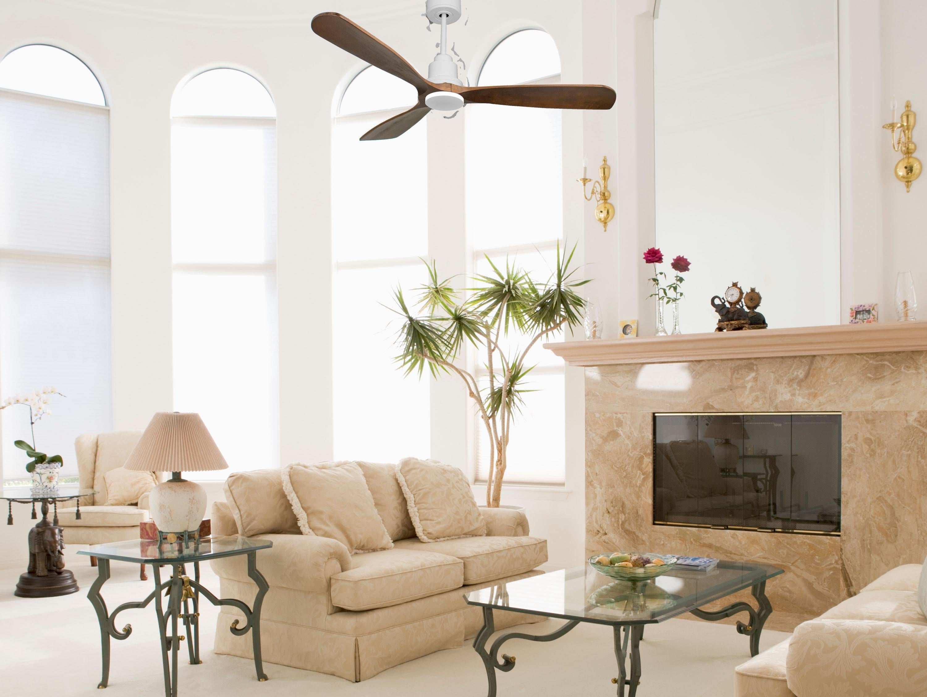 Ventilatore da soffitto Reversibile Termostato Wifi Motore CC Tetti inclinati Telecomando Hypersilence Memoria FullWood Shopify Vendible (AUTOMATICO)