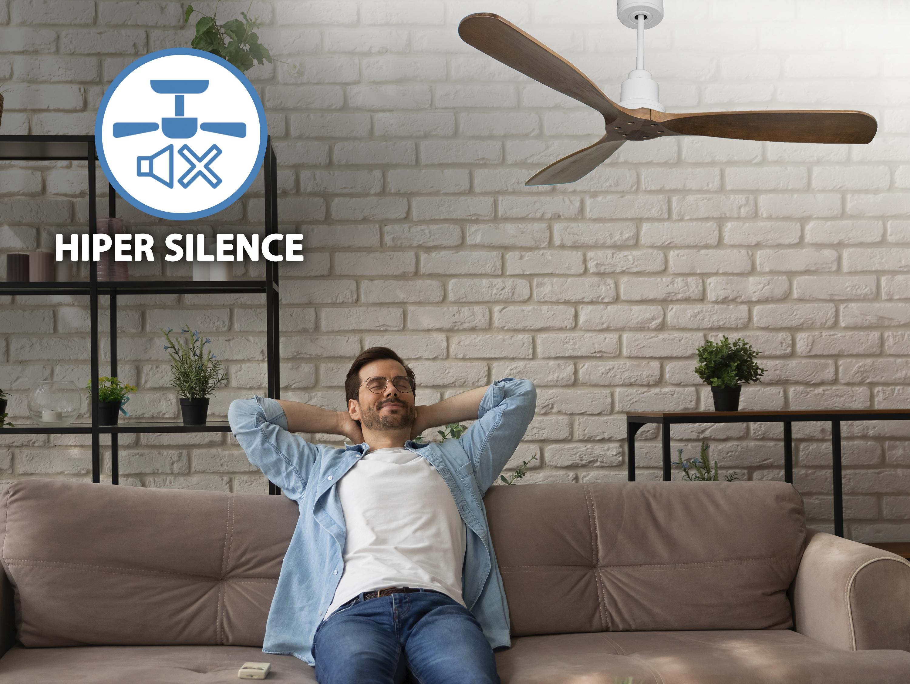 Ventilatore da soffitto Reversibile Termostato Wifi Motore CC Tetti inclinati Telecomando Hypersilence Memoria FullWood Shopify Vendible (AUTOMATICO)