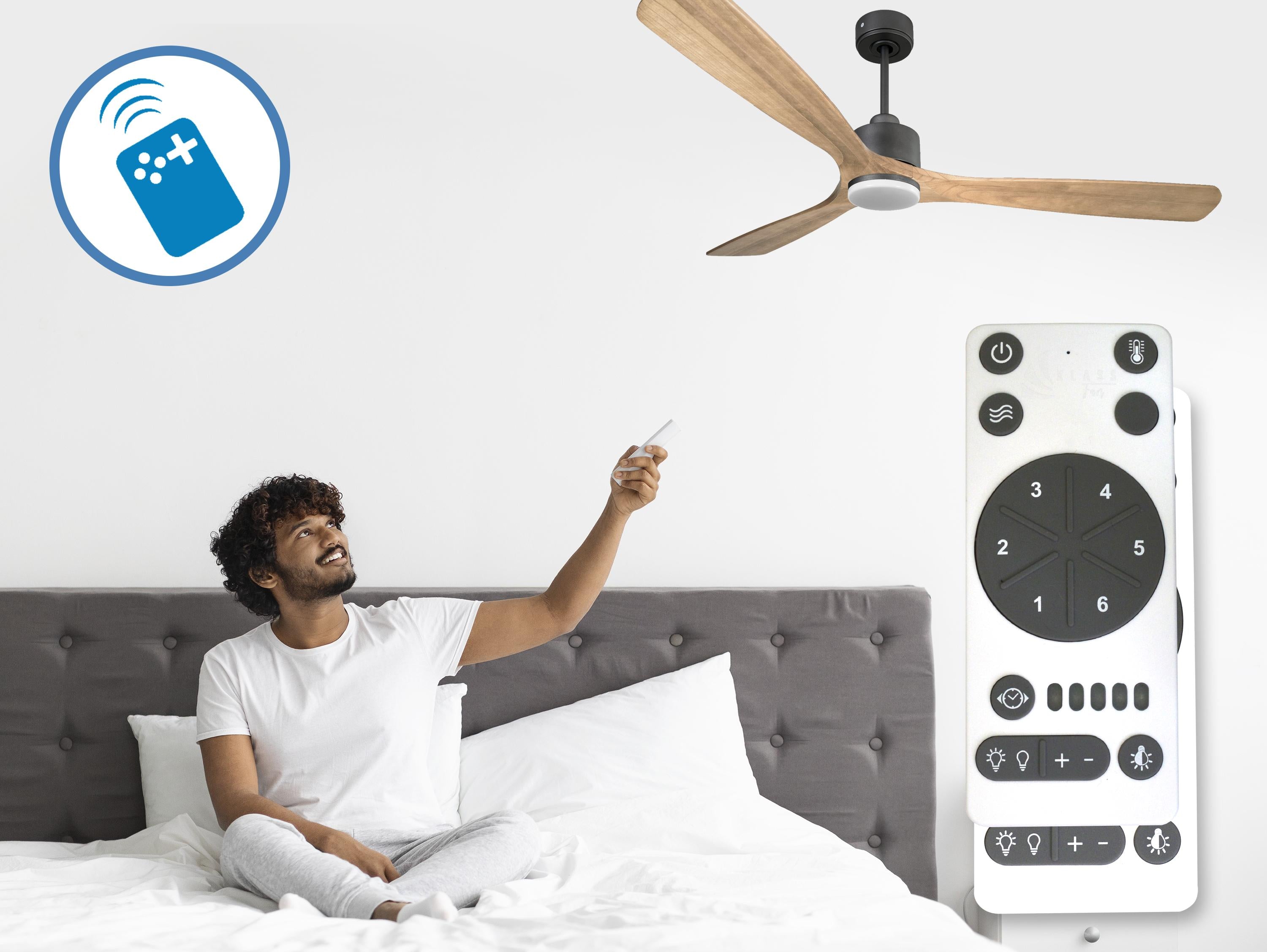 Ventilatore da soffitto Reversibile Termostato Dimmabile Wifi Motore CC Tetti inclinati Telecomando Luce a tre toni Hypersilence Memoria
