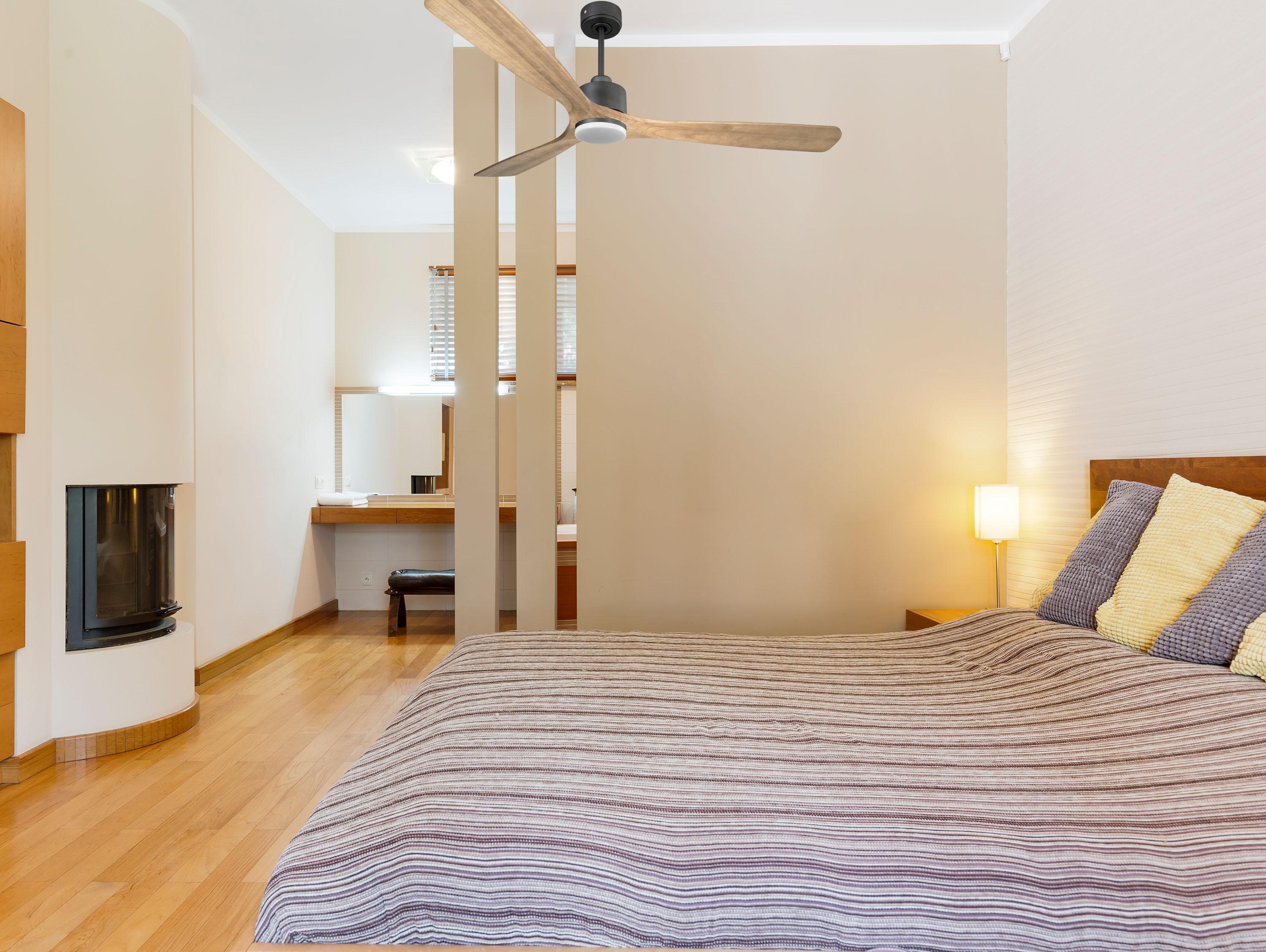 Ventilatore da soffitto Reversibile Termostato Dimmabile Wifi Motore CC Tetti inclinati Telecomando Luce a tre toni Hypersilence Memoria