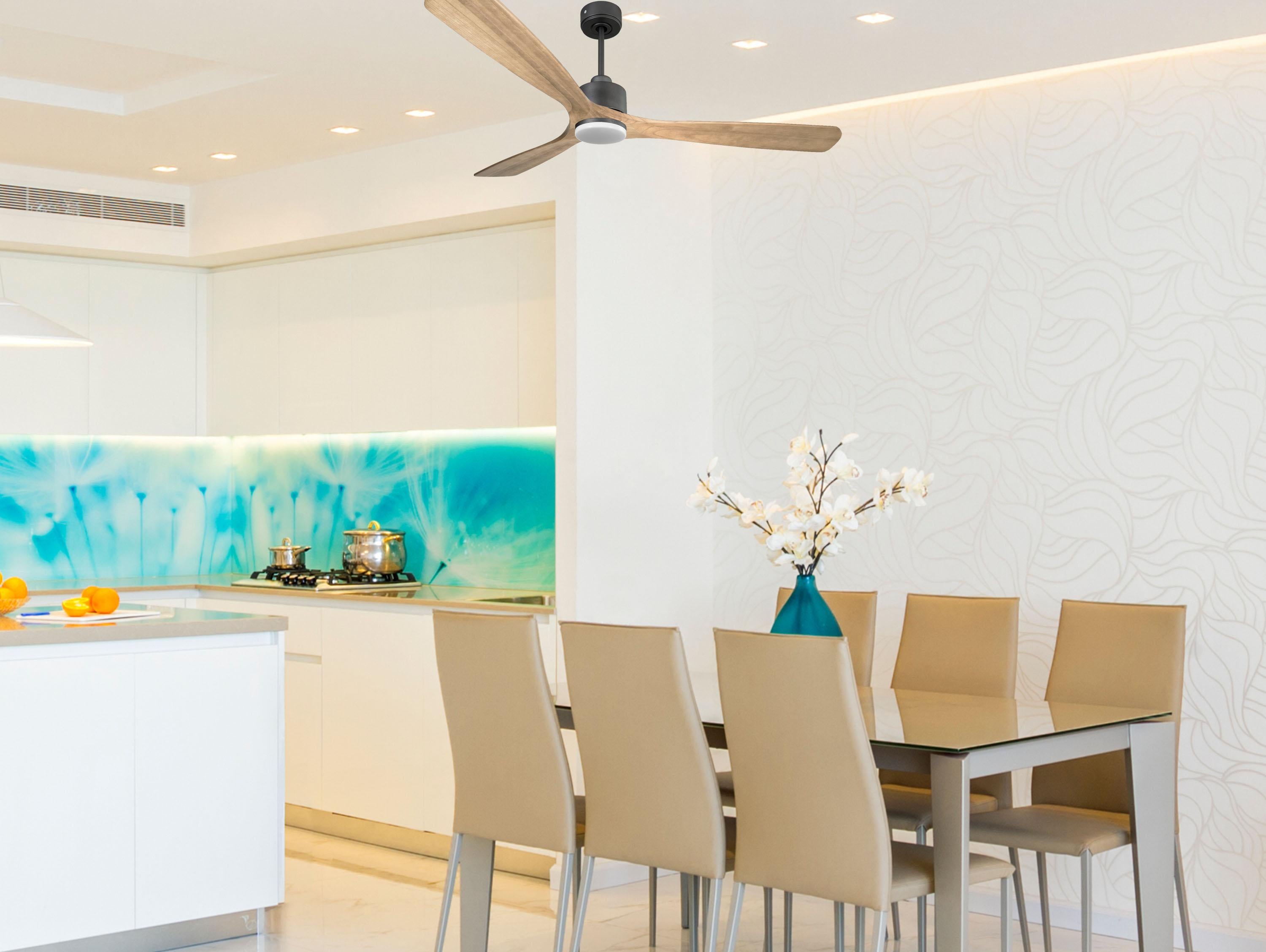 Ventilatore da soffitto Reversibile Termostato Dimmabile Wifi Motore CC Tetti inclinati Telecomando Luce a tre toni Hypersilence Memoria