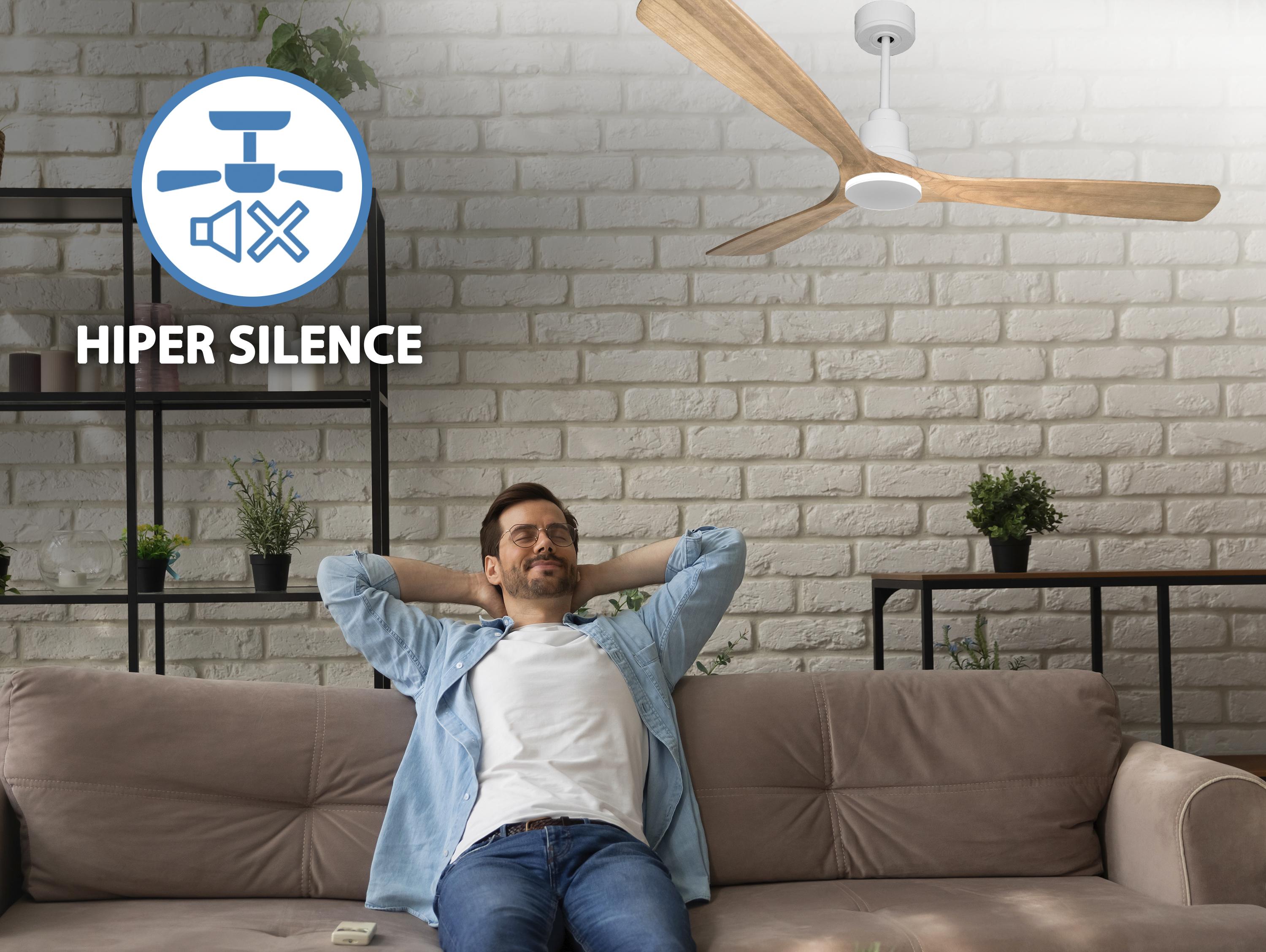 Ventilatore da soffitto Reversibile Termostato Wifi Motore CC Tetti inclinati Telecomando Hypersilence Memoria Shopify Vendible (AUTOMATICO)