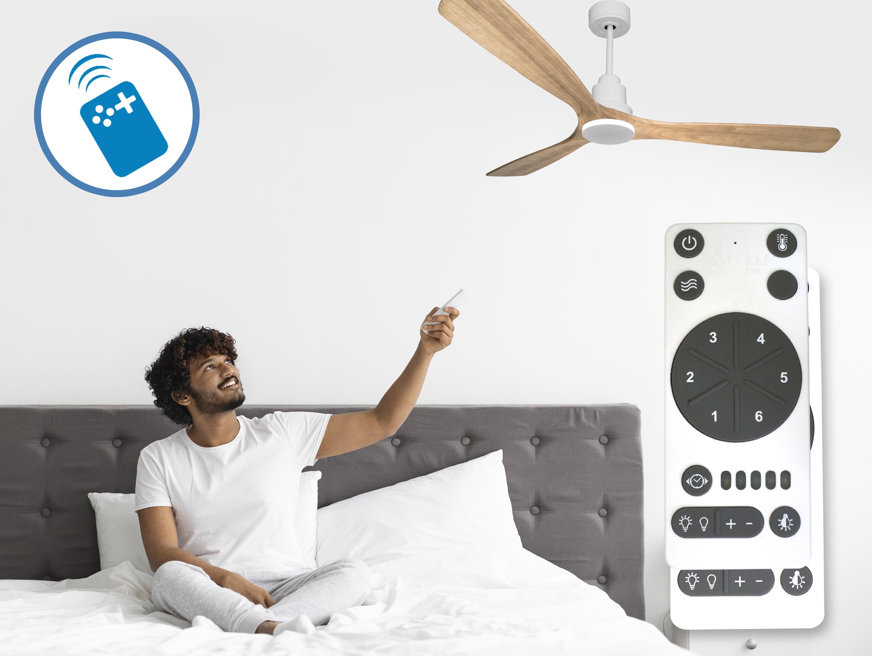 Ventilatore da soffitto Reversibile Termostato Wifi Motore CC Tetti inclinati Telecomando Hypersilence Memoria Shopify Vendible (AUTOMATICO)
