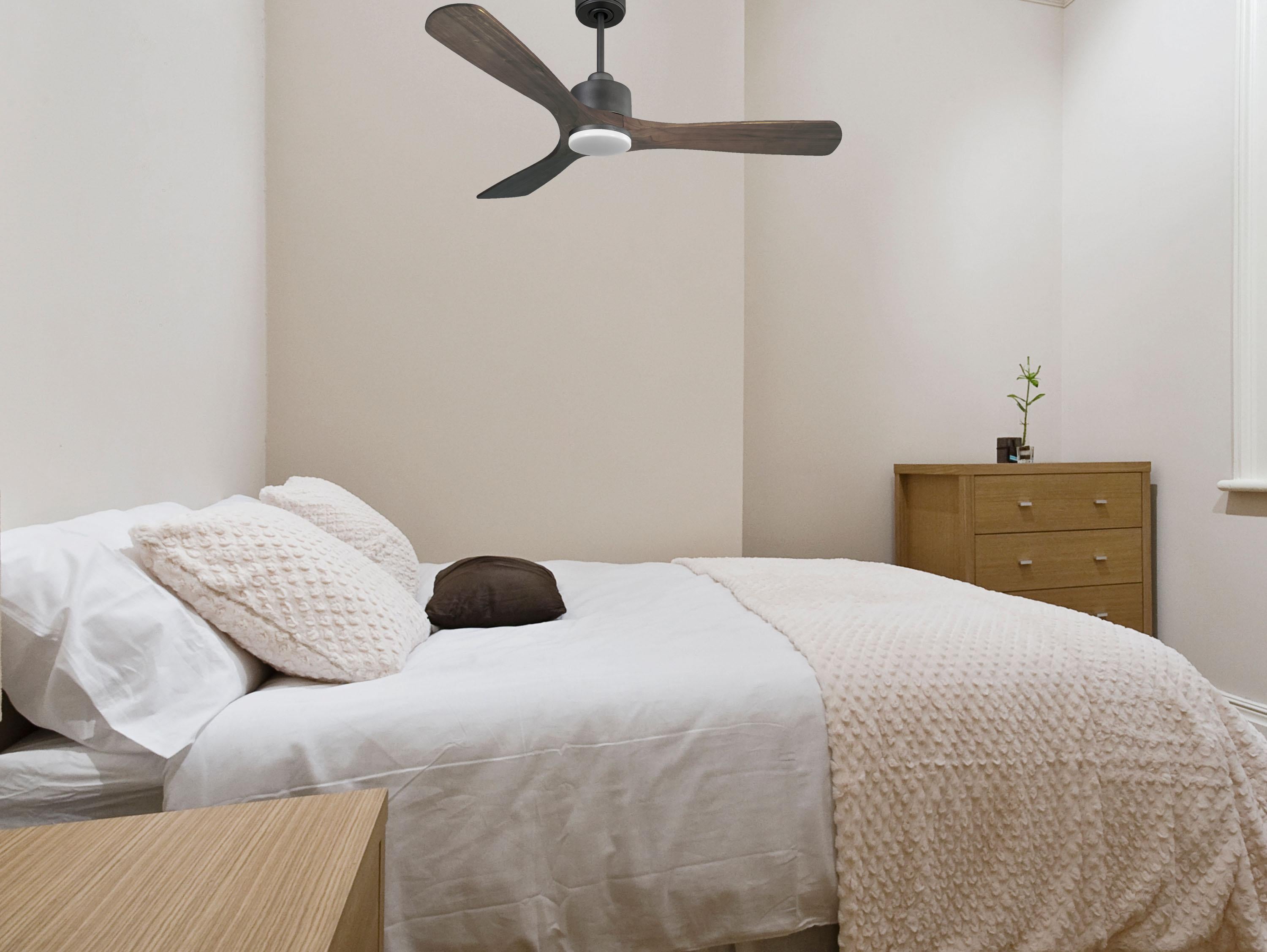 Ventilatore da soffitto Reversibile Termostato Dimmabile Wifi Motore CC Tetti inclinati Telecomando Luce a tre toni Hypersilence Memoria