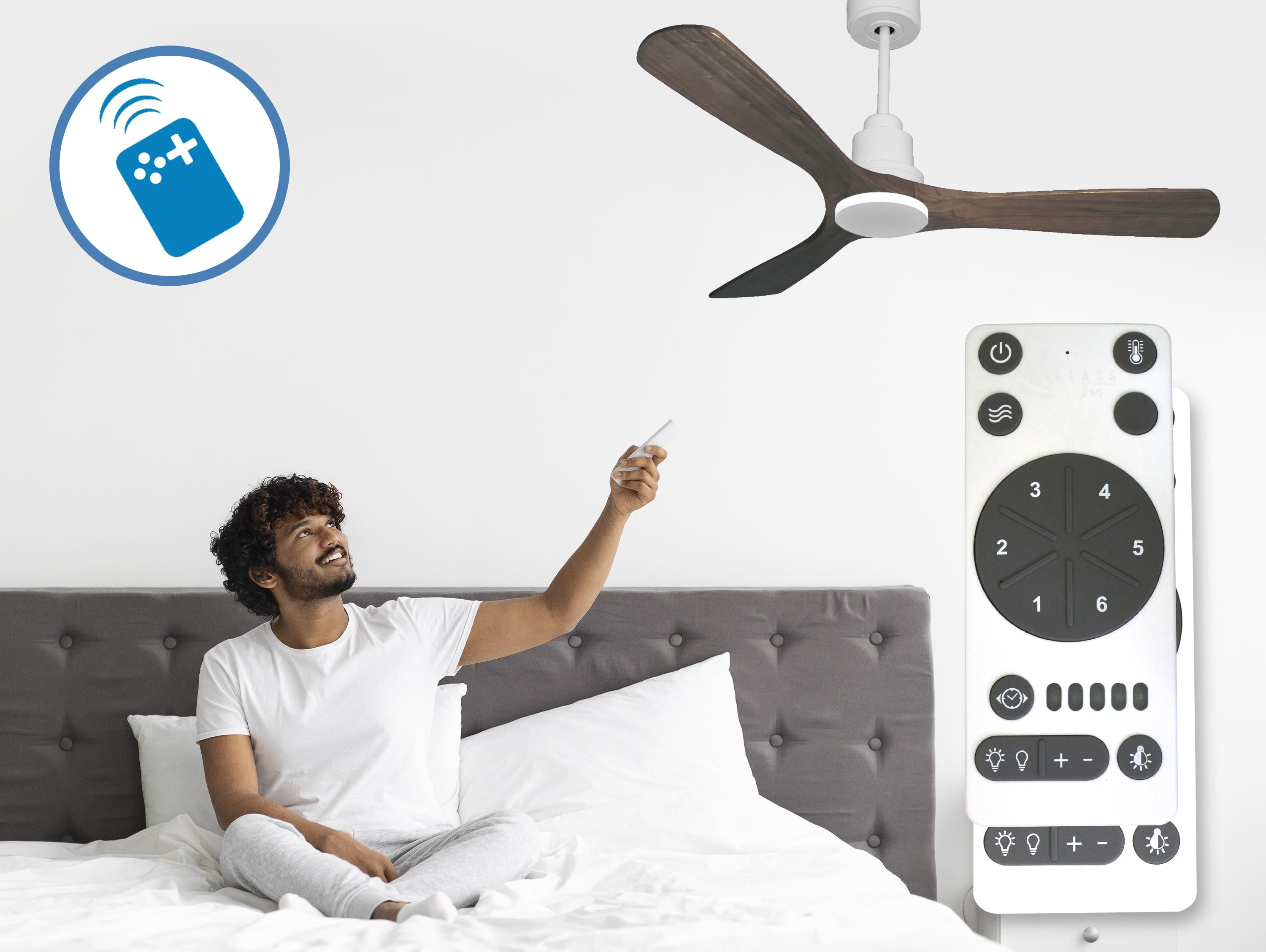 Ventilatore da soffitto Reversibile Termostato Wifi Motore CC Tetti inclinati Telecomando Hypersilence Memoria Shopify Vendible (AUTOMATICO)