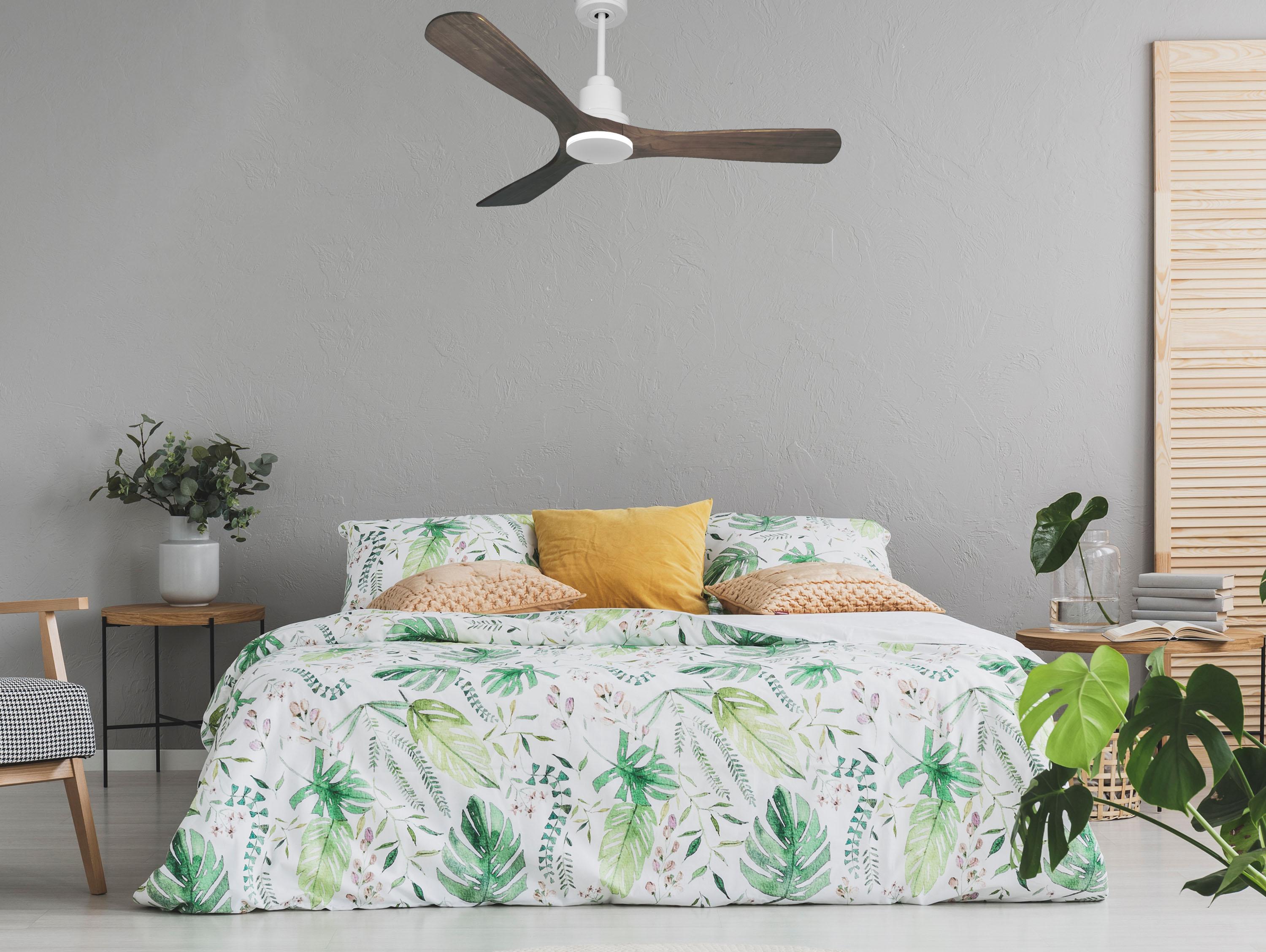 Ventilatore da soffitto Reversibile Termostato Wifi Motore CC Tetti inclinati Telecomando Hypersilence Memoria Shopify Vendible (AUTOMATICO)