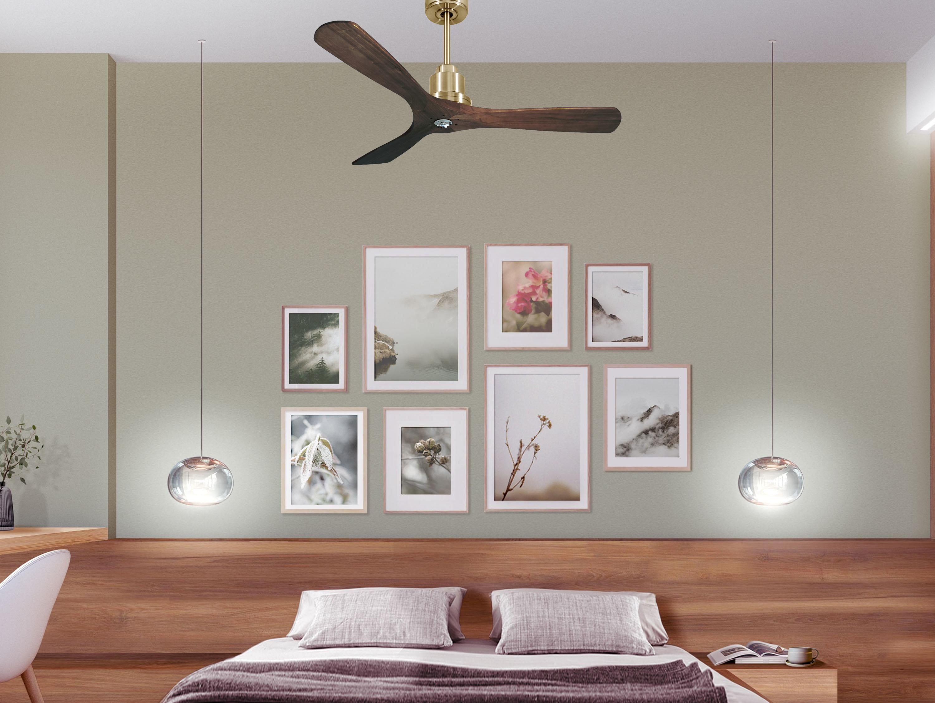 Ventilatore da soffitto Reversibile Termostato Dimmabile Wifi Motore CC Tetti inclinati Telecomando Luce a tre toni Hypersilence Memoria
