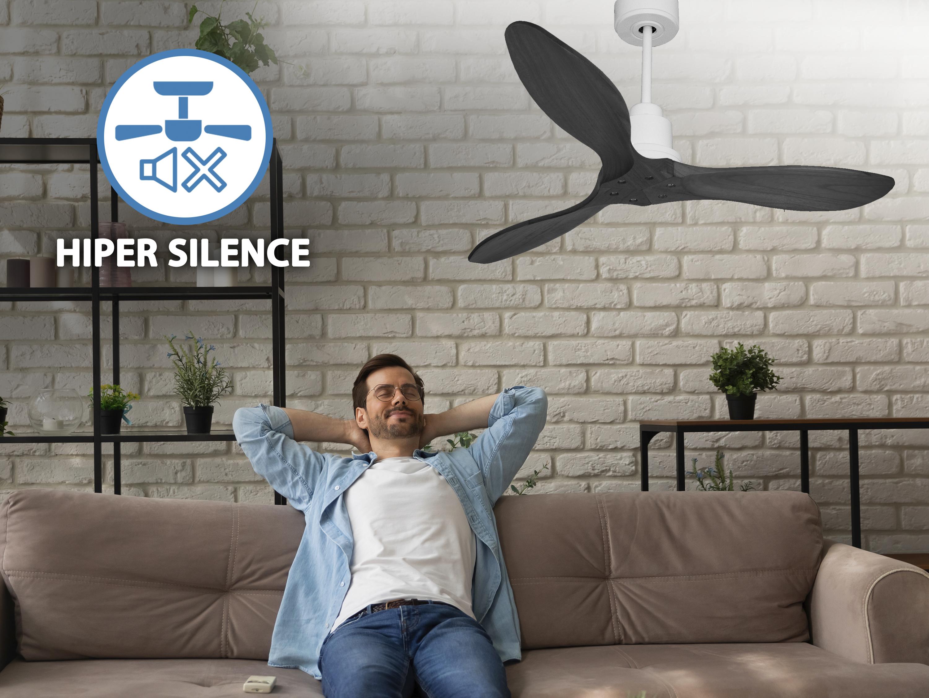 Ventilatore da soffitto Reversibile Termostato Wifi Motore CC Tetti inclinati Telecomando Hypersilence Memoria FullWood Shopify Vendible (AUTOMATICO)