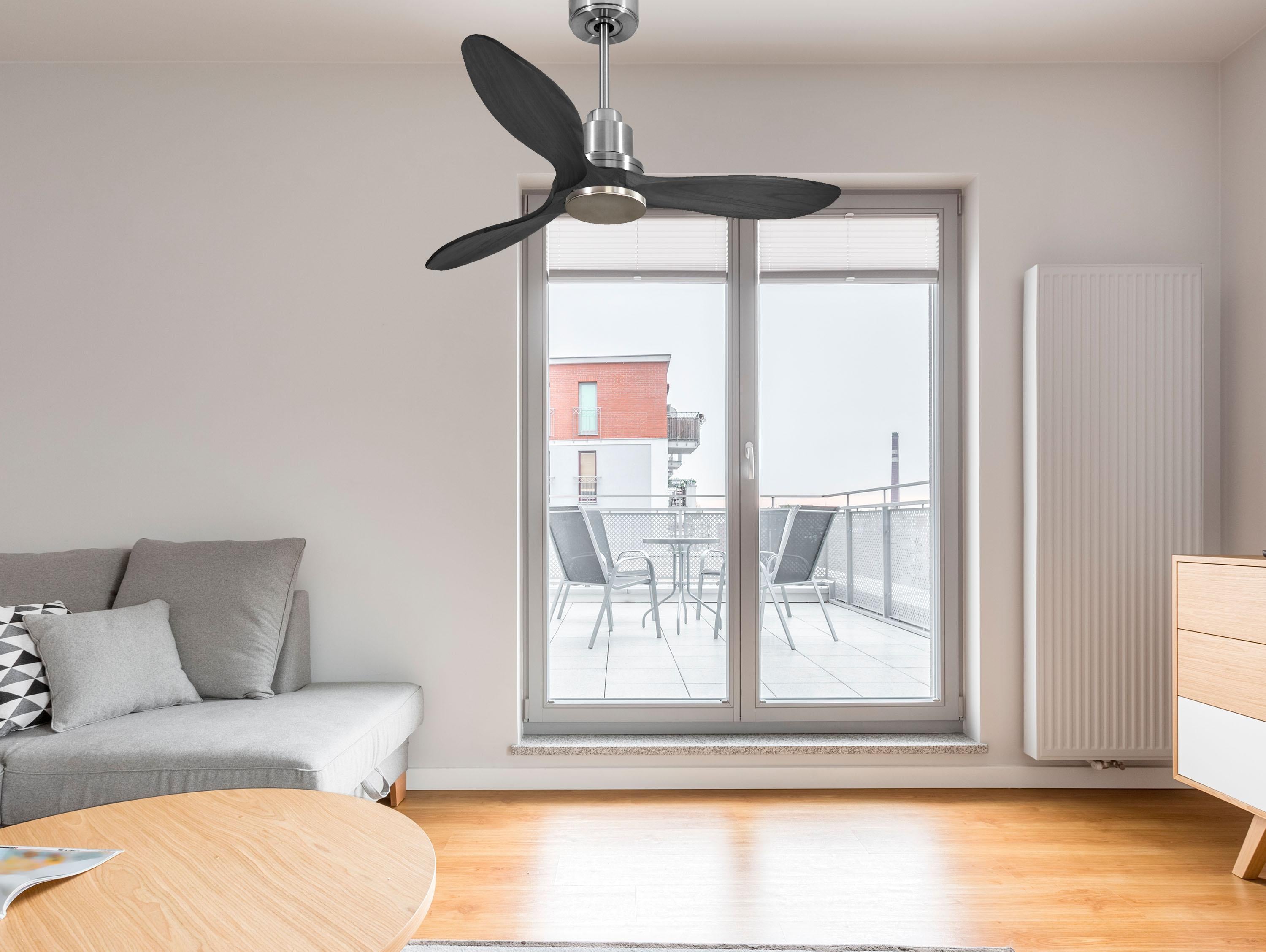 Ventilatore da soffitto Reversibile Termostato Wifi Motore CC Tetti inclinati Telecomando Hypersilence Memoria FullWood Shopify Vendible (AUTOMATICO)