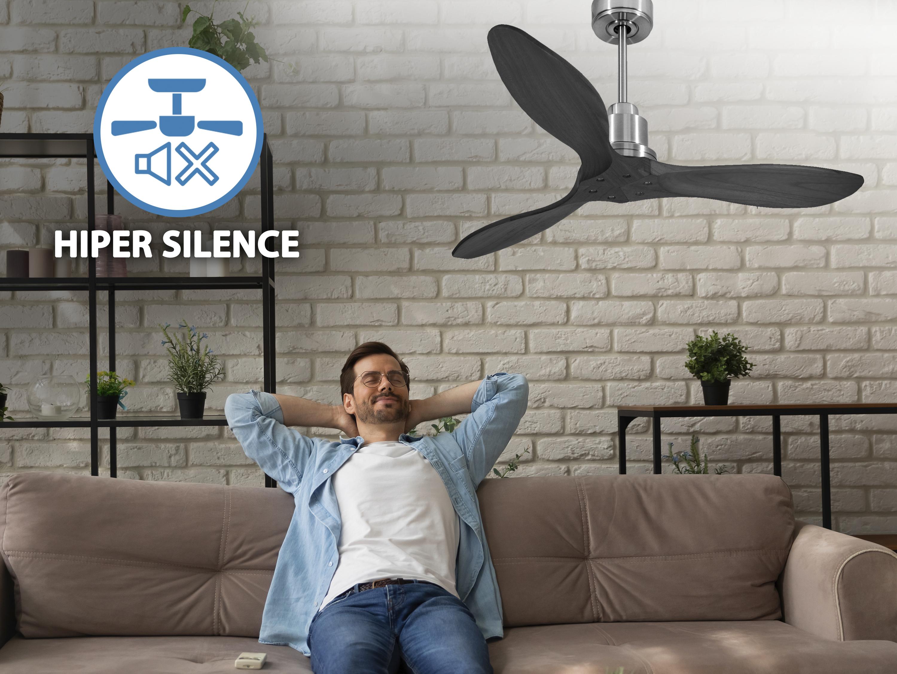 Ventilatore da soffitto Reversibile Termostato Wifi Motore CC Tetti inclinati Telecomando Hypersilence Memoria FullWood Shopify Vendible (AUTOMATICO)