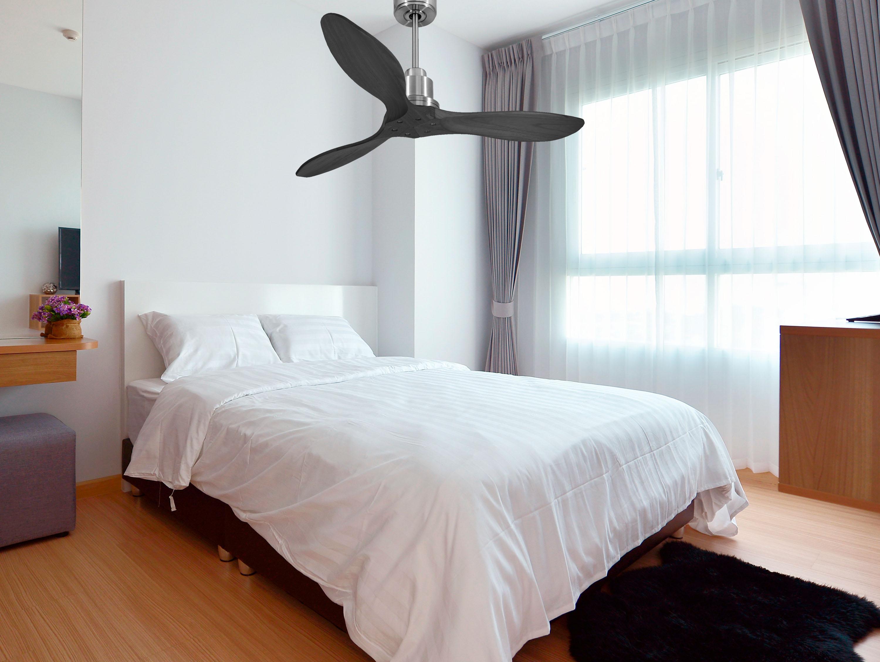 Ventilatore da soffitto Reversibile Termostato Wifi Motore CC Tetti inclinati Telecomando Hypersilence Memoria FullWood Shopify Vendible (AUTOMATICO)