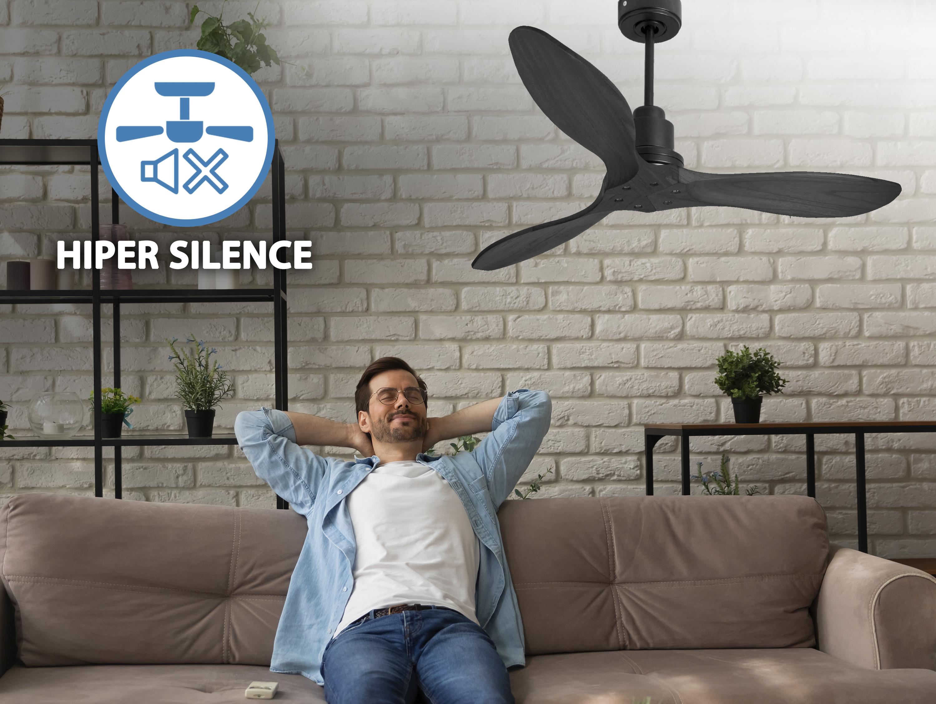 Ventilatore da soffitto Reversibile Termostato Wifi Motore CC Tetti inclinati Telecomando Hypersilence Memoria FullWood Shopify Vendible (AUTOMATICO)