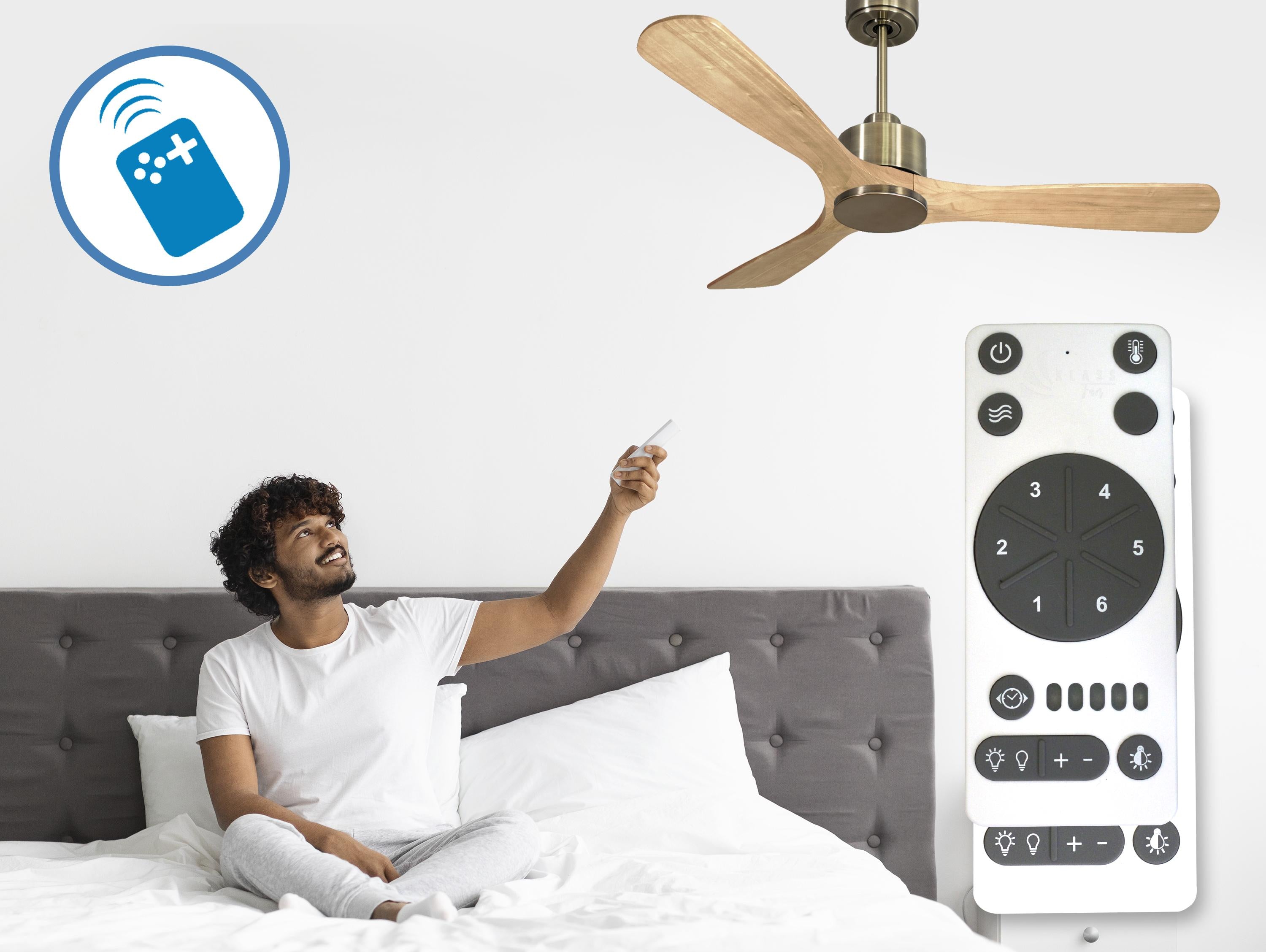 Ventilatore da soffitto Reversibile Termostato Wifi Motore CC Tetti inclinati Telecomando Hypersilence Memoria
