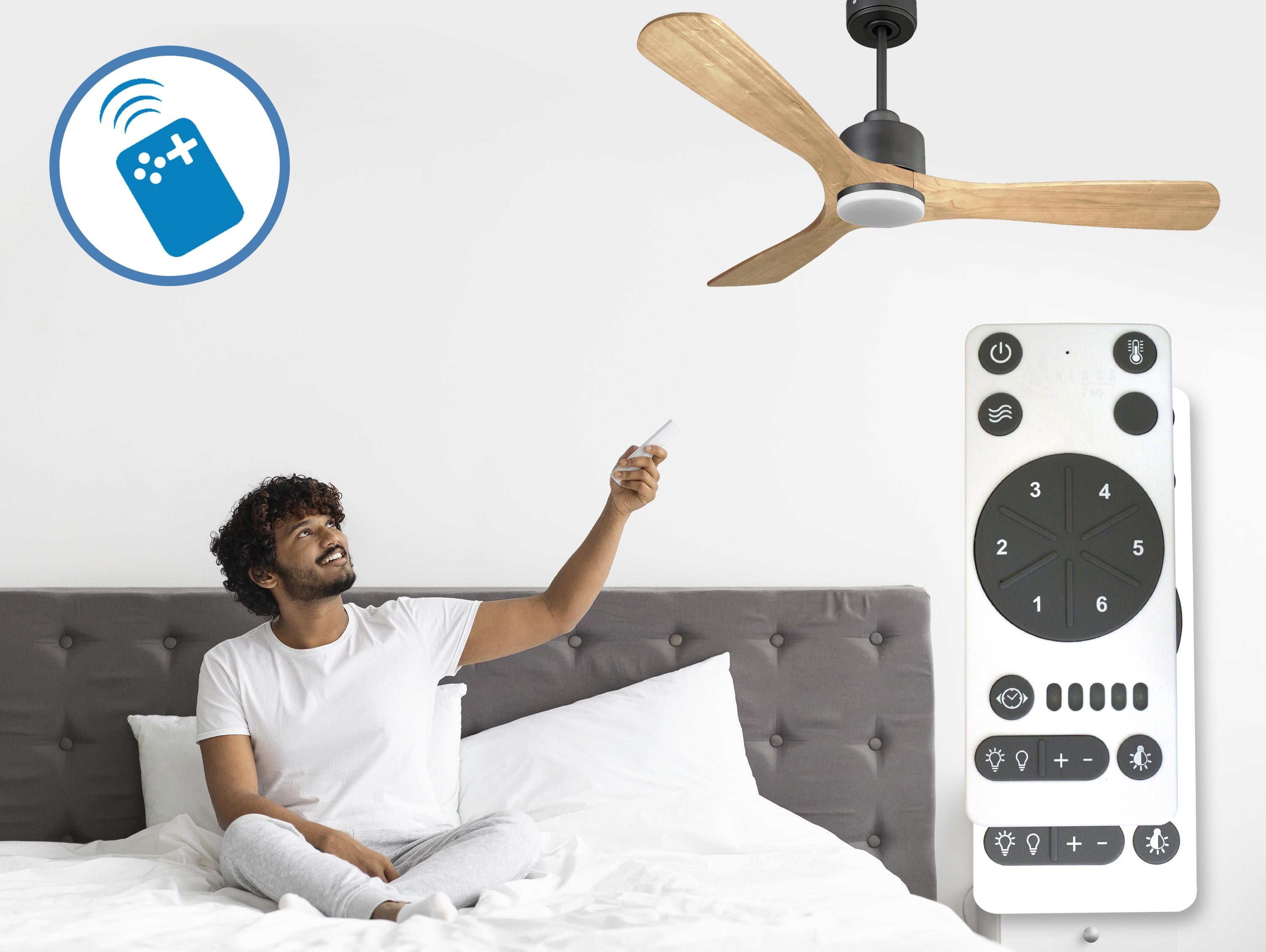 Ventilatore da soffitto Reversibile Termostato Dimmabile Wifi Motore CC Tetti inclinati Telecomando Luce a tre toni Hypersilence Memoria