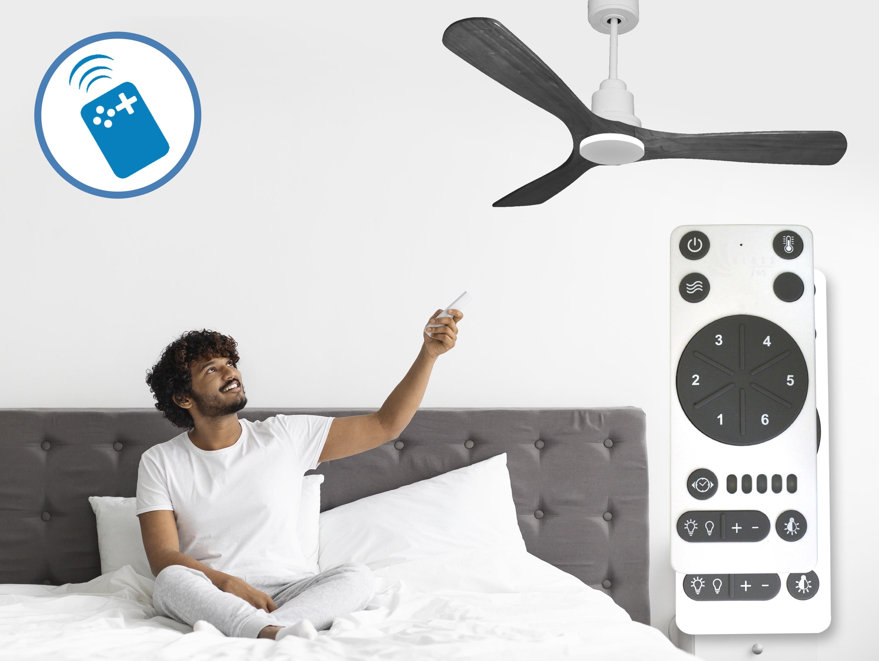 Ventilatore da soffitto Reversibile Termostato Wifi Motore CC Tetti inclinati Telecomando Hypersilence Memoria Shopify Vendible (AUTOMATICO)