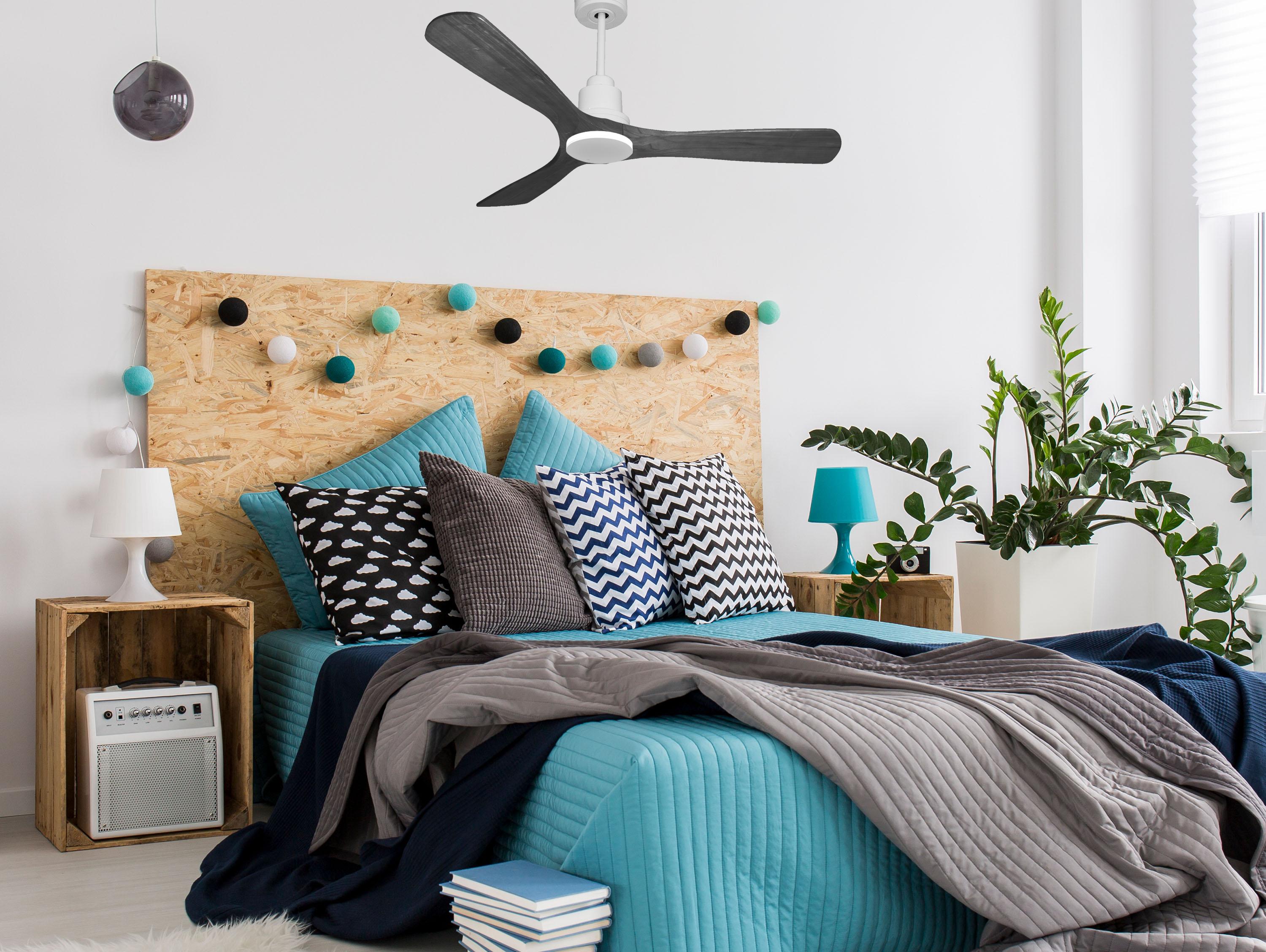 Ventilatore da soffitto Reversibile Termostato Wifi Motore CC Tetti inclinati Telecomando Hypersilence Memoria Shopify Vendible (AUTOMATICO)