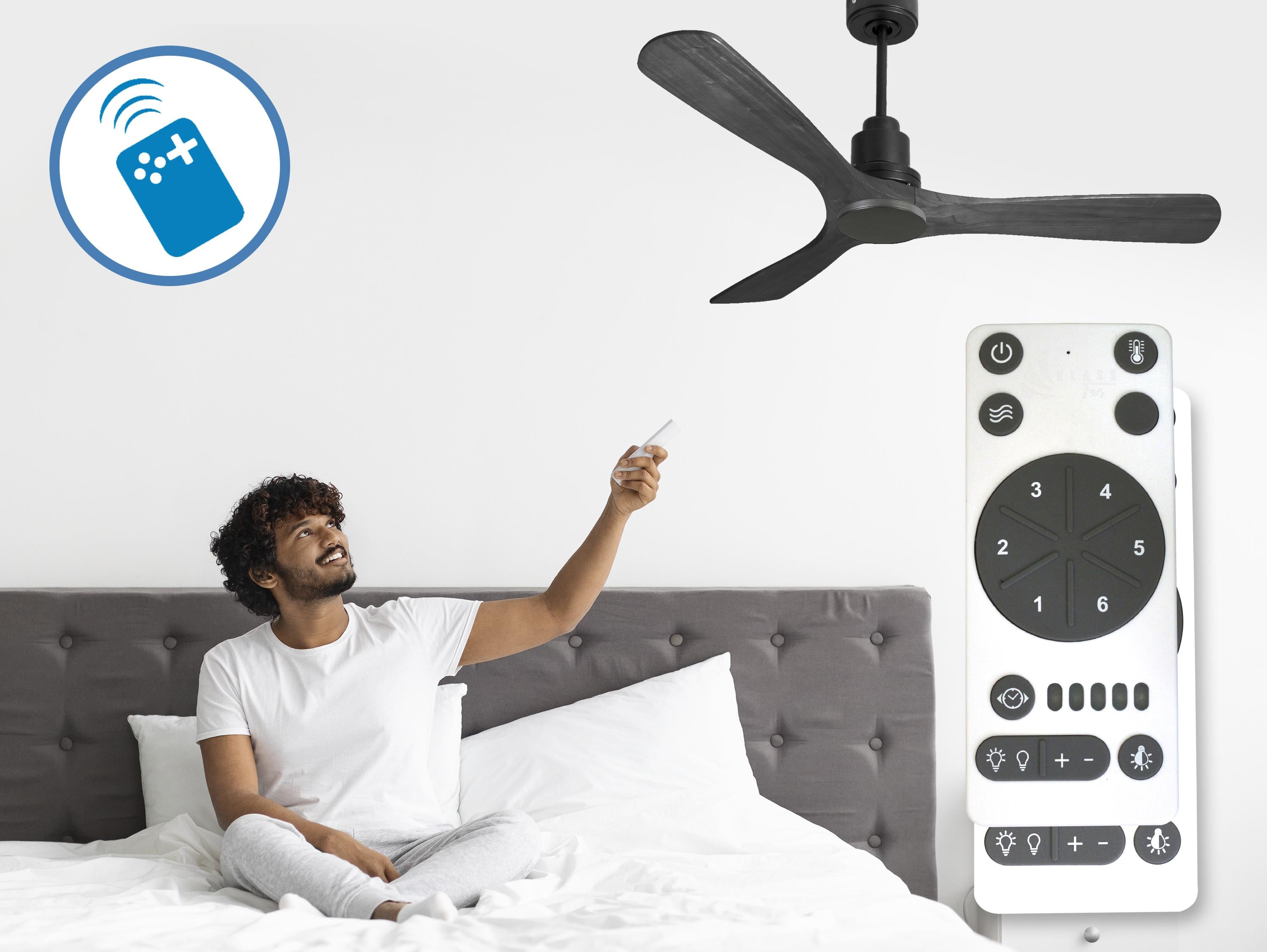 Ventilatore da soffitto Reversibile Termostato Wifi Motore CC Tetti inclinati Telecomando Hypersilence Memoria Shopify Vendible (AUTOMATICO)