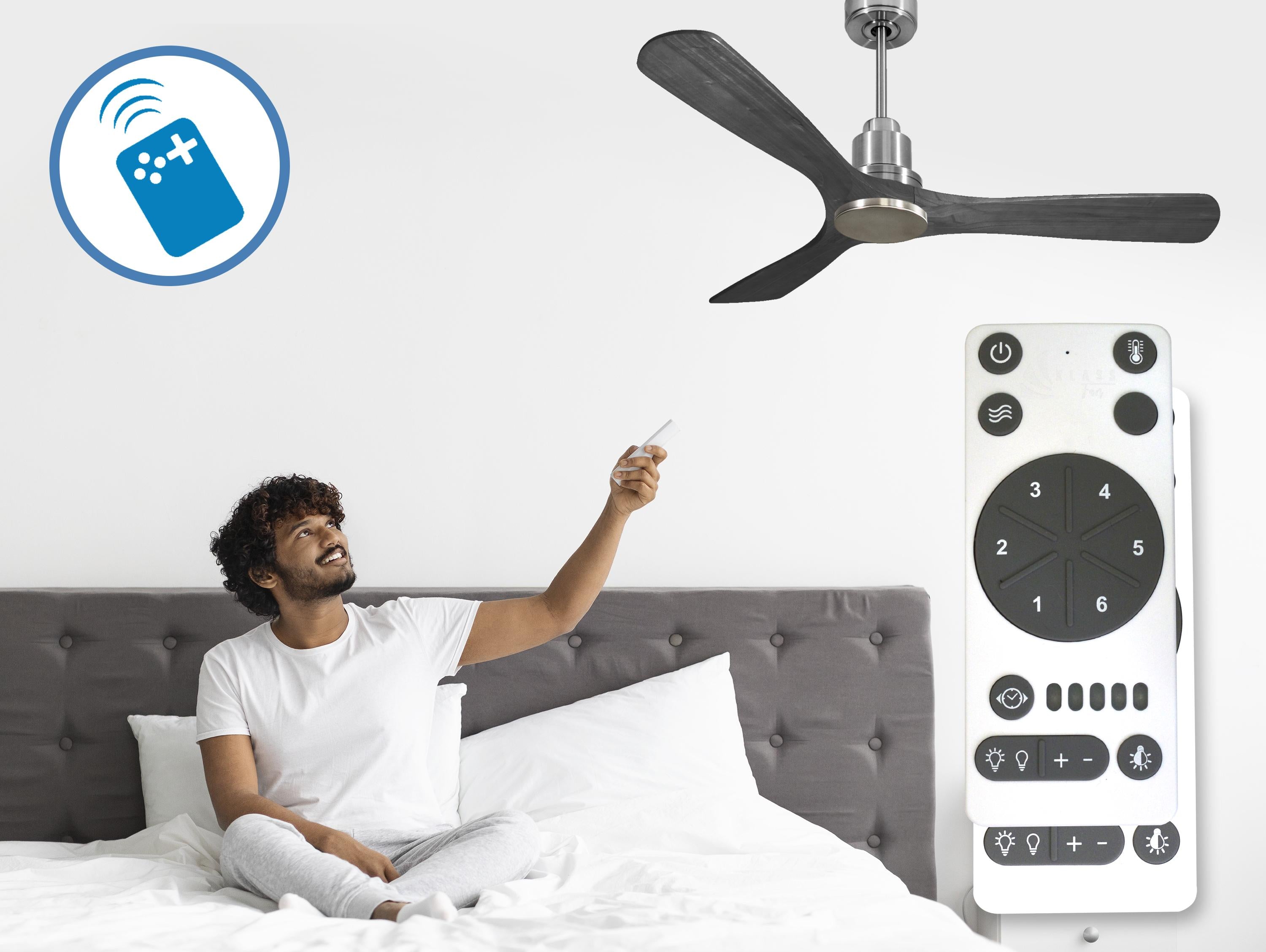 Ventilatore da soffitto Reversibile Termostato Wifi Motore CC Tetti inclinati Telecomando Hypersilence Memoria Shopify Vendible (AUTOMATICO)