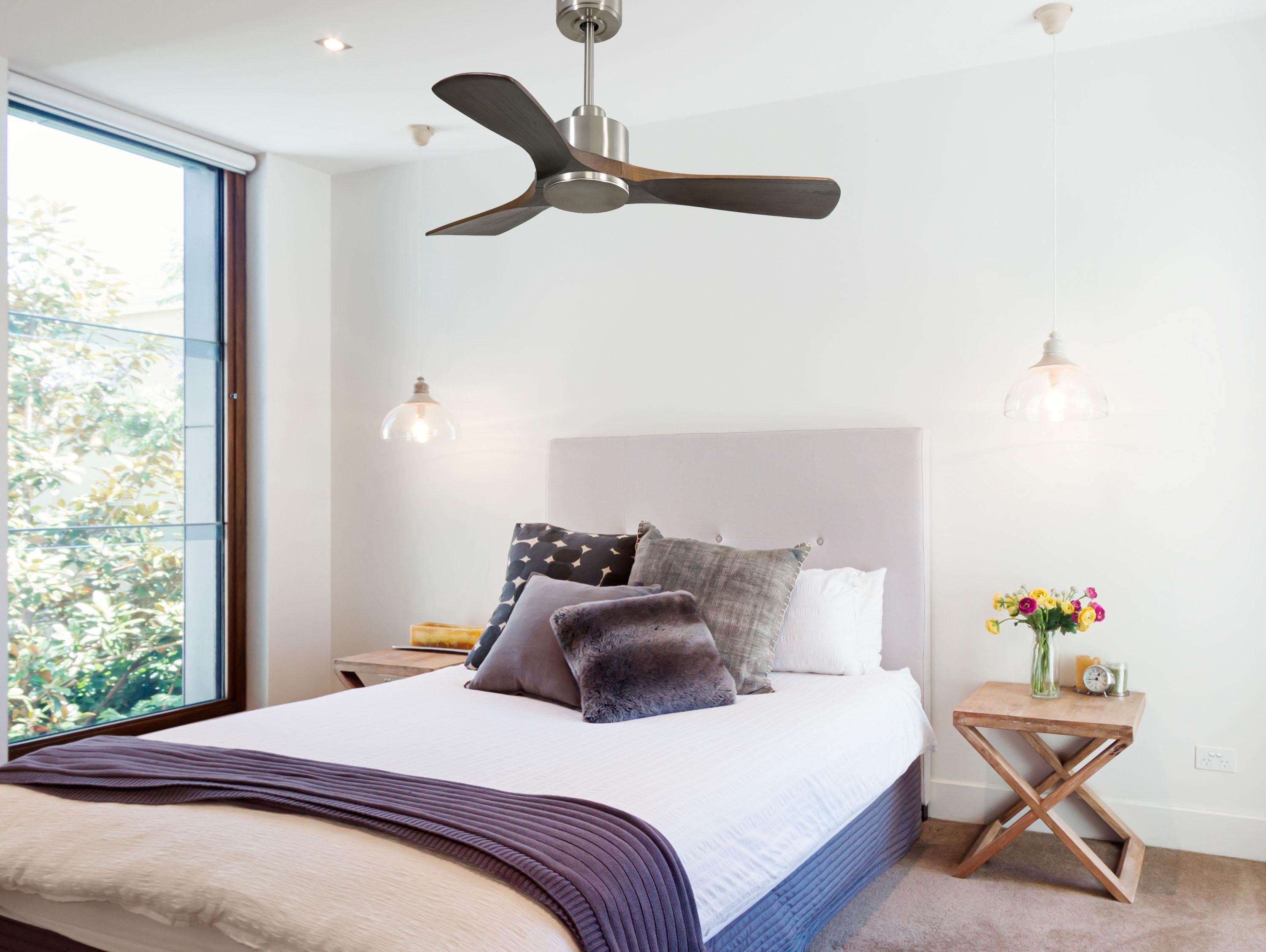 Ventilatore da soffitto Reversibile Termostato Wifi Motore CC Tetti inclinati Telecomando Hypersilence Memoria Shopify Vendible (AUTOMATICO)