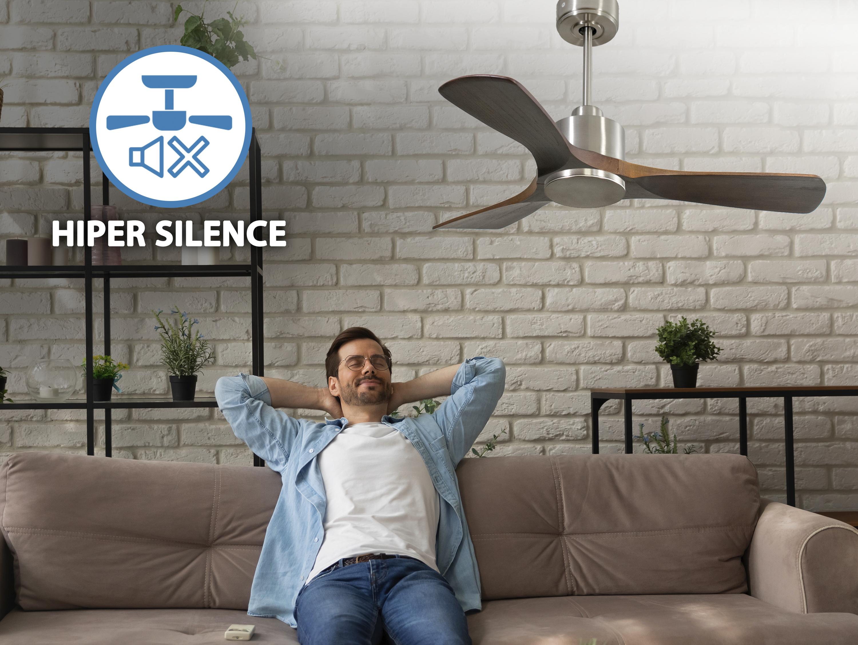 Ventilatore da soffitto Reversibile Termostato Wifi Motore CC Tetti inclinati Telecomando Hypersilence Memoria Shopify Vendible (AUTOMATICO)