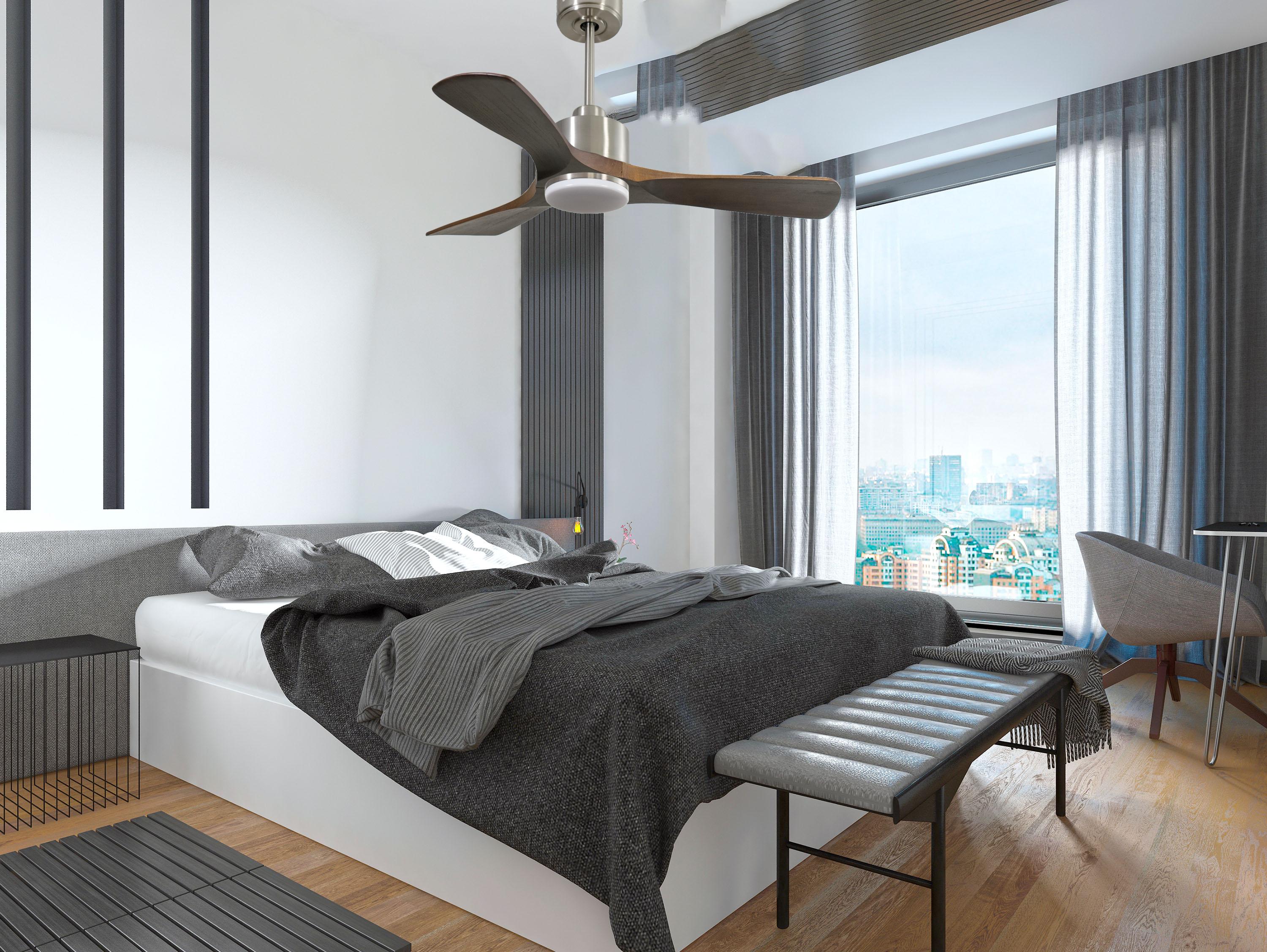 Ventilatore da soffitto Reversibile Termostato Dimmabile Wifi Motore CC Tetti inclinati Telecomando Luce a tre toni Hypersilence Memoria