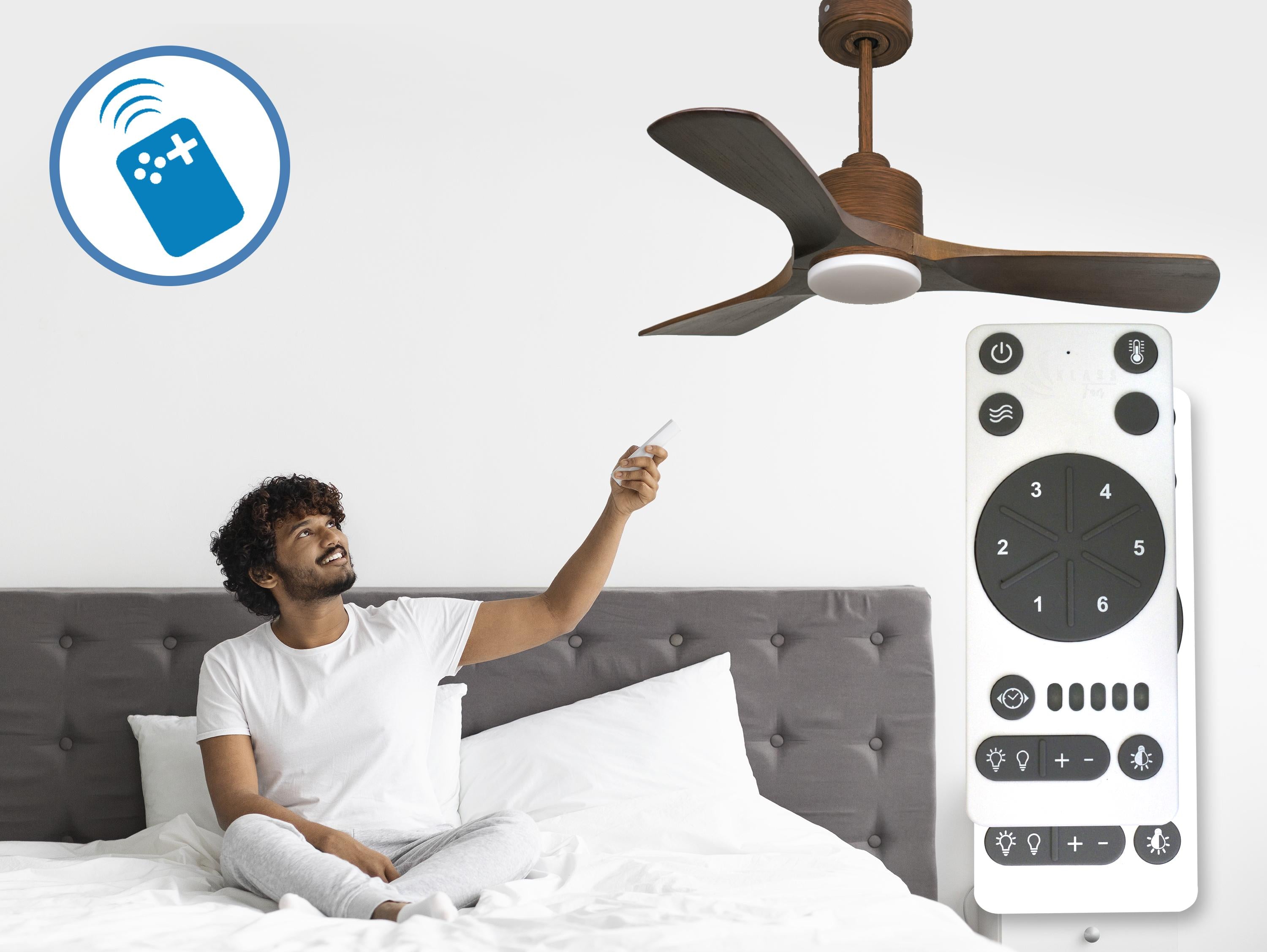 Ventilatore da soffitto Reversibile Termostato Dimmabile Wifi Motore CC Tetti inclinati Telecomando Luce a tre toni Hypersilence Memoria