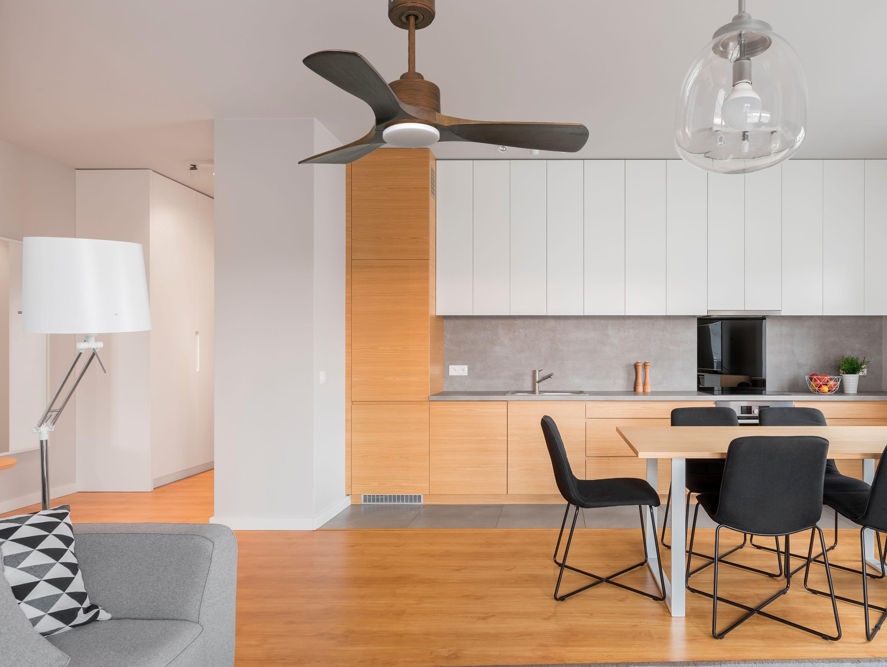 Ventilatore da soffitto Reversibile Termostato Dimmabile Wifi Motore CC Tetti inclinati Telecomando Luce a tre toni Hypersilence Memoria