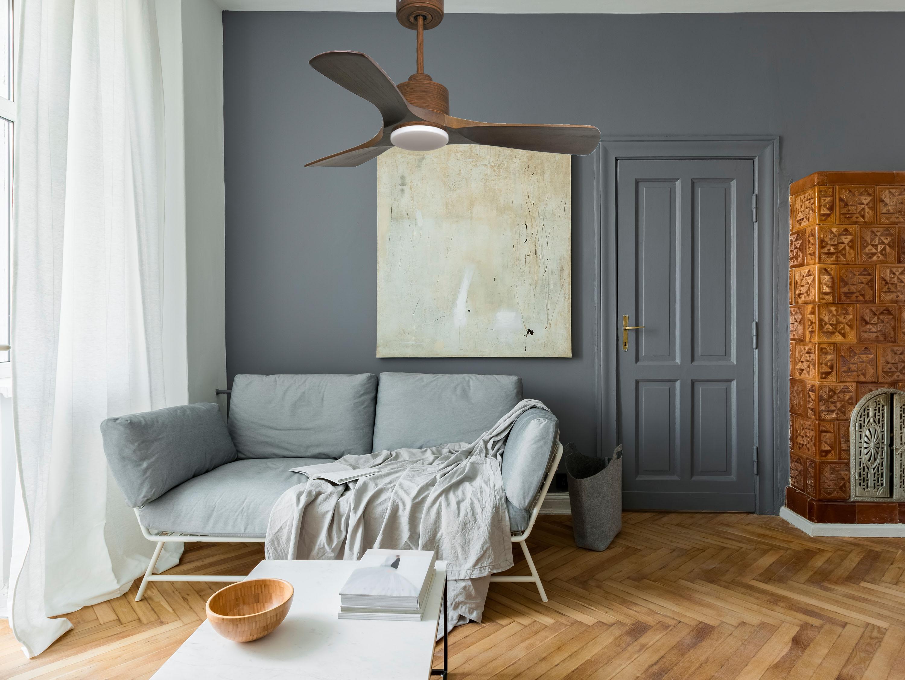 Ventilatore da soffitto Reversibile Termostato Dimmabile Wifi Motore CC Tetti inclinati Telecomando Luce a tre toni Hypersilence Memoria