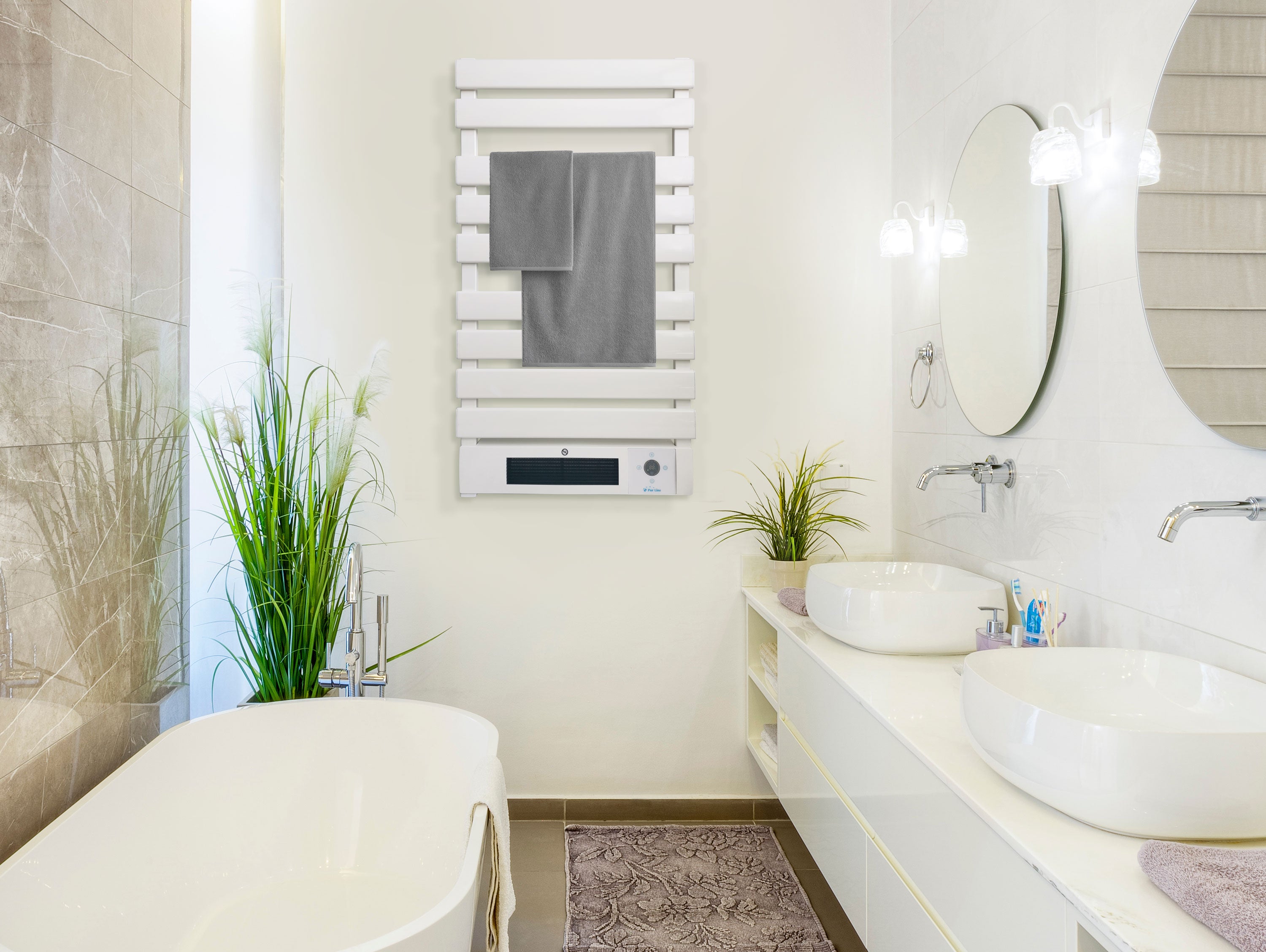 Scaldasalviette elettrico 1500W in alluminio bianco con display a LED