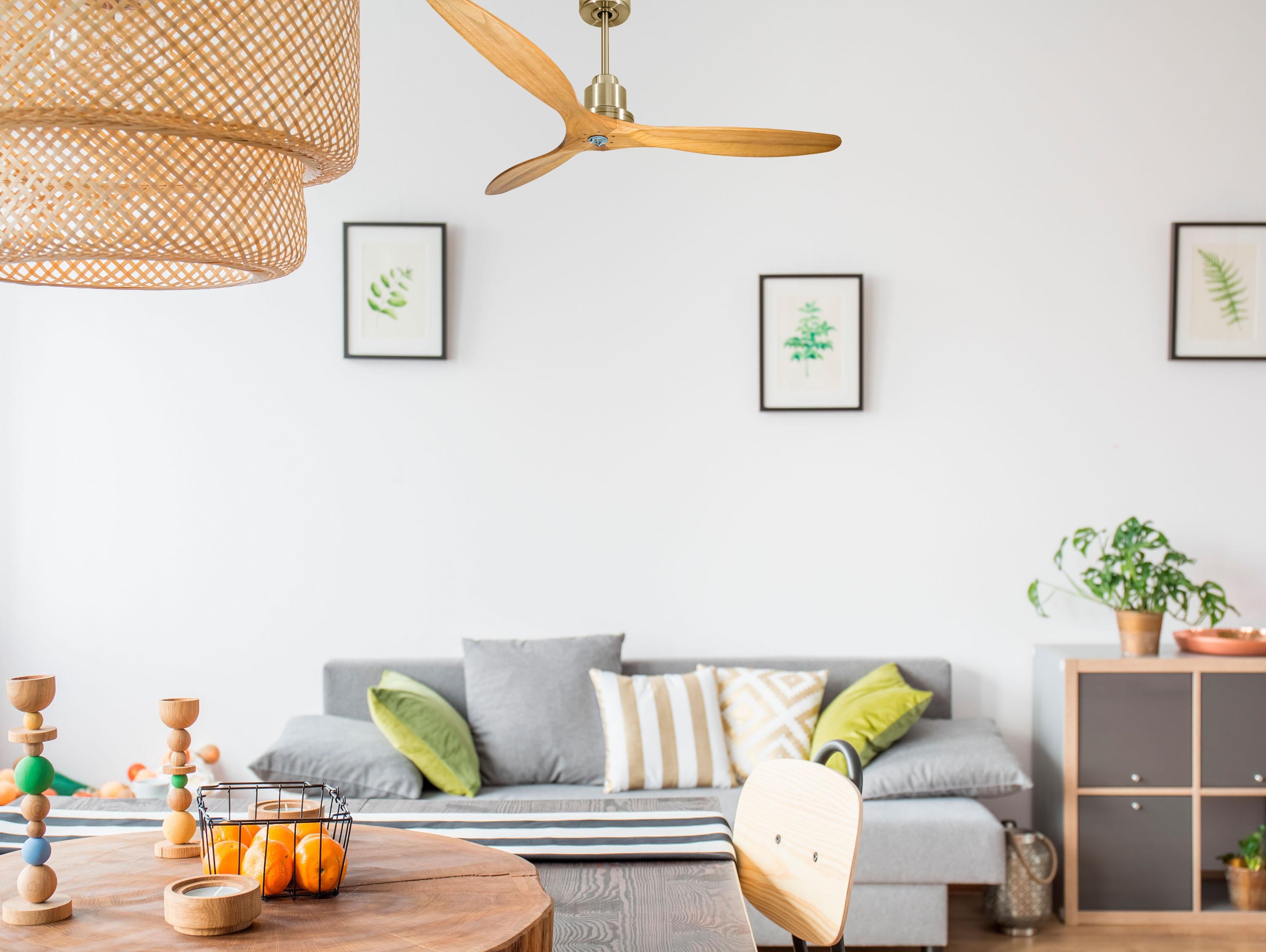 Ventilatore da soffitto Reversibile Termostato Dimmabile Wifi Motore CC Tetti inclinati Telecomando Luce a tre toni Hypersilence Memoria