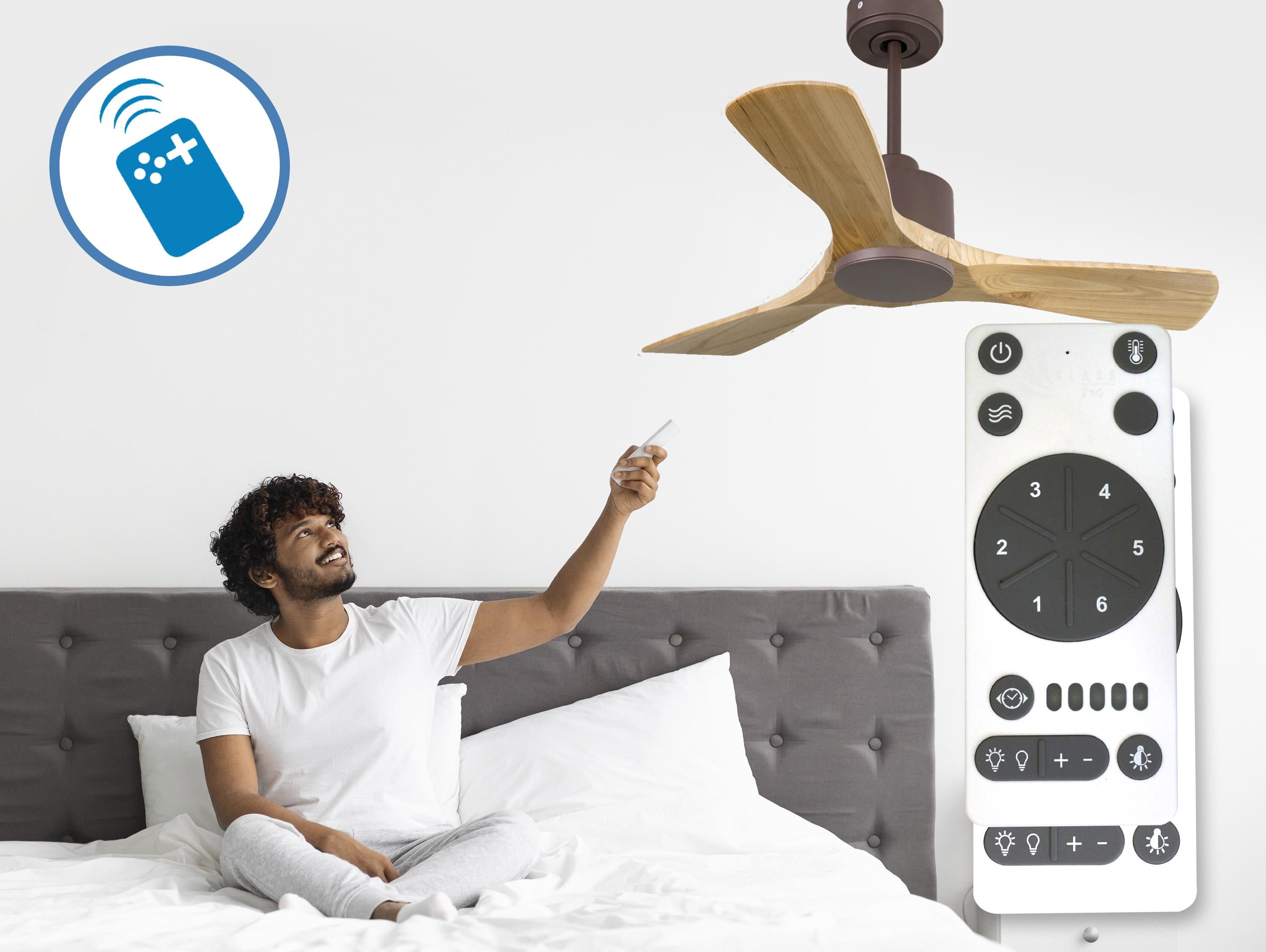 Ventilatore da soffitto Reversibile Termostato Wifi Motore CC Tetti inclinati Telecomando Hypersilence Memoria