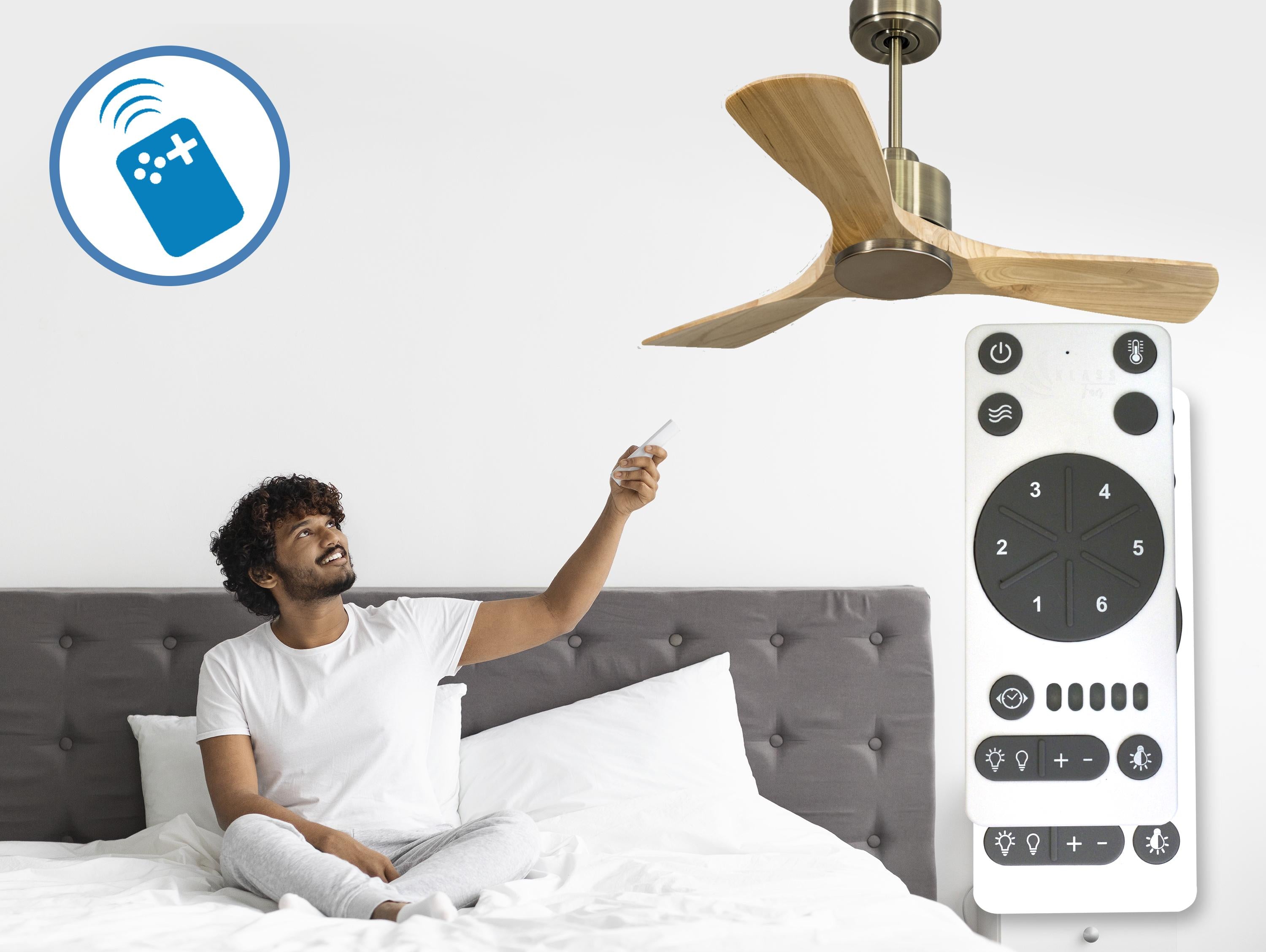 Ventilatore da soffitto Reversibile Termostato Wifi Motore CC Tetti inclinati Telecomando Hypersilence Memoria