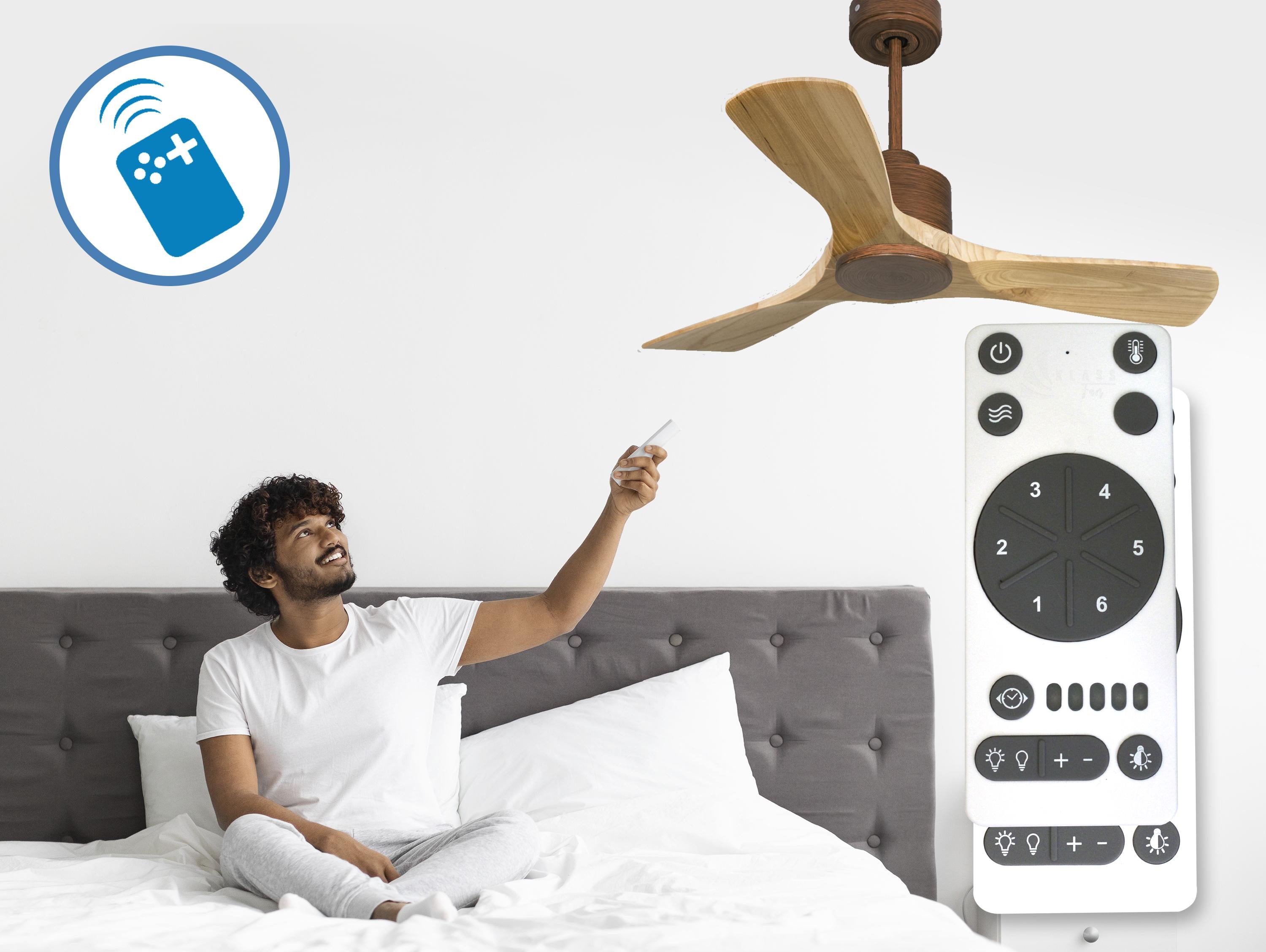 Ventilatore da soffitto Reversibile Termostato Wifi Motore CC Tetti inclinati Telecomando Hypersilence Memoria Shopify Vendible (AUTOMATICO)