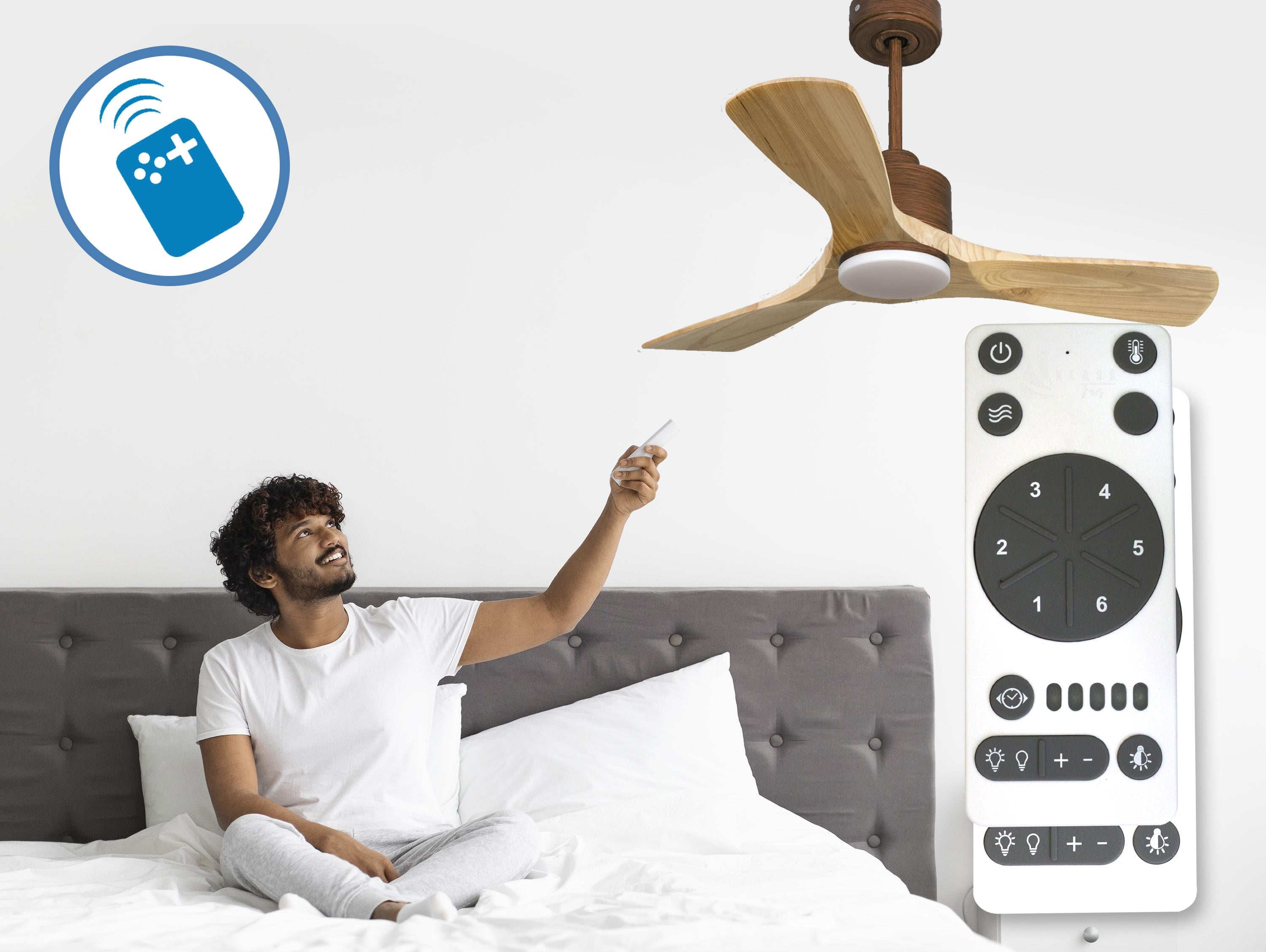 Ventilatore da soffitto Reversibile Termostato Dimmabile Wifi Motore CC Tetti inclinati Telecomando Luce a tre toni Hypersilence Memoria