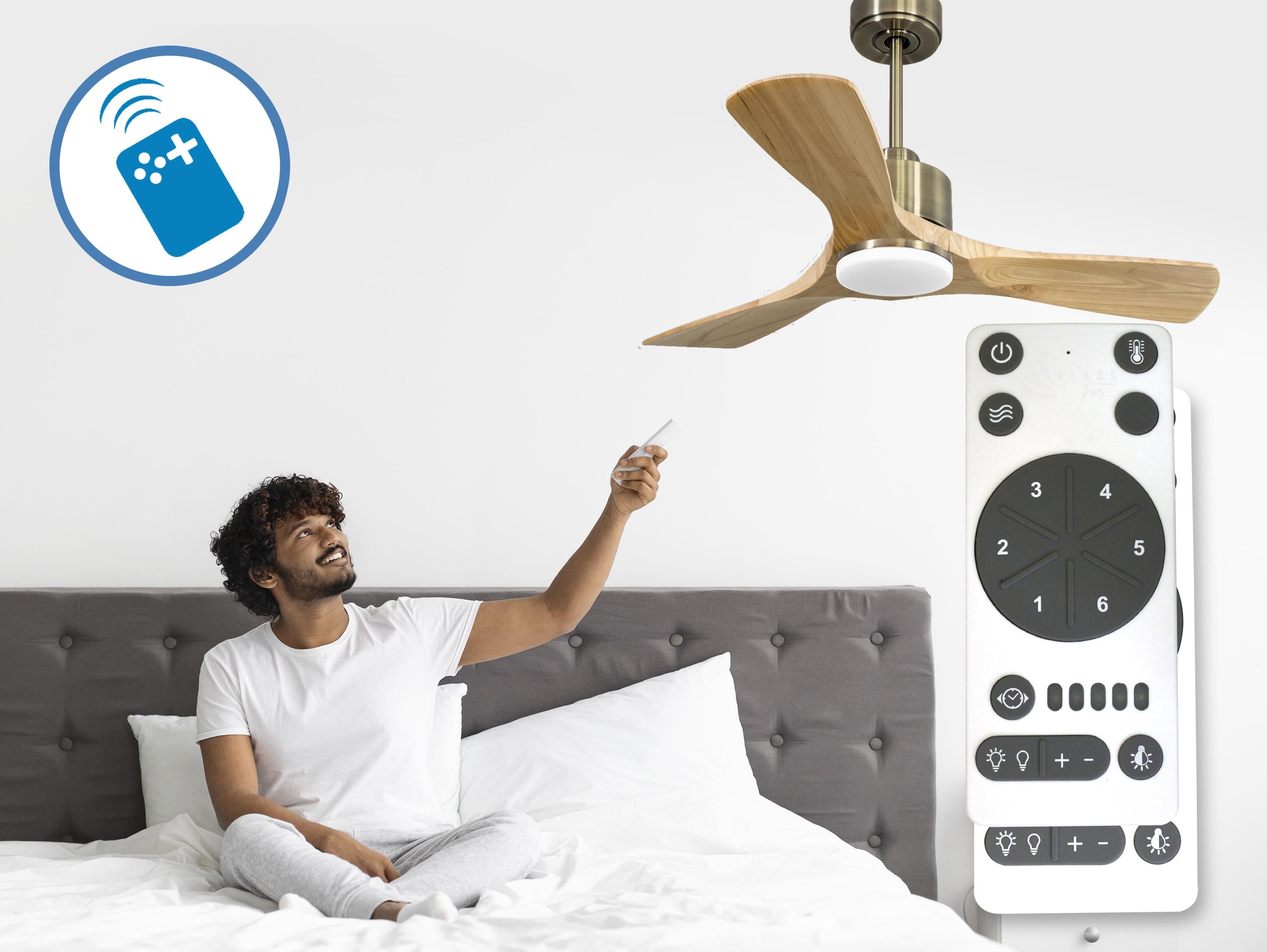 Ventilatore da soffitto Reversibile Termostato Dimmabile Wifi Motore CC Tetti inclinati Telecomando Luce a tre toni Hypersilence Memoria