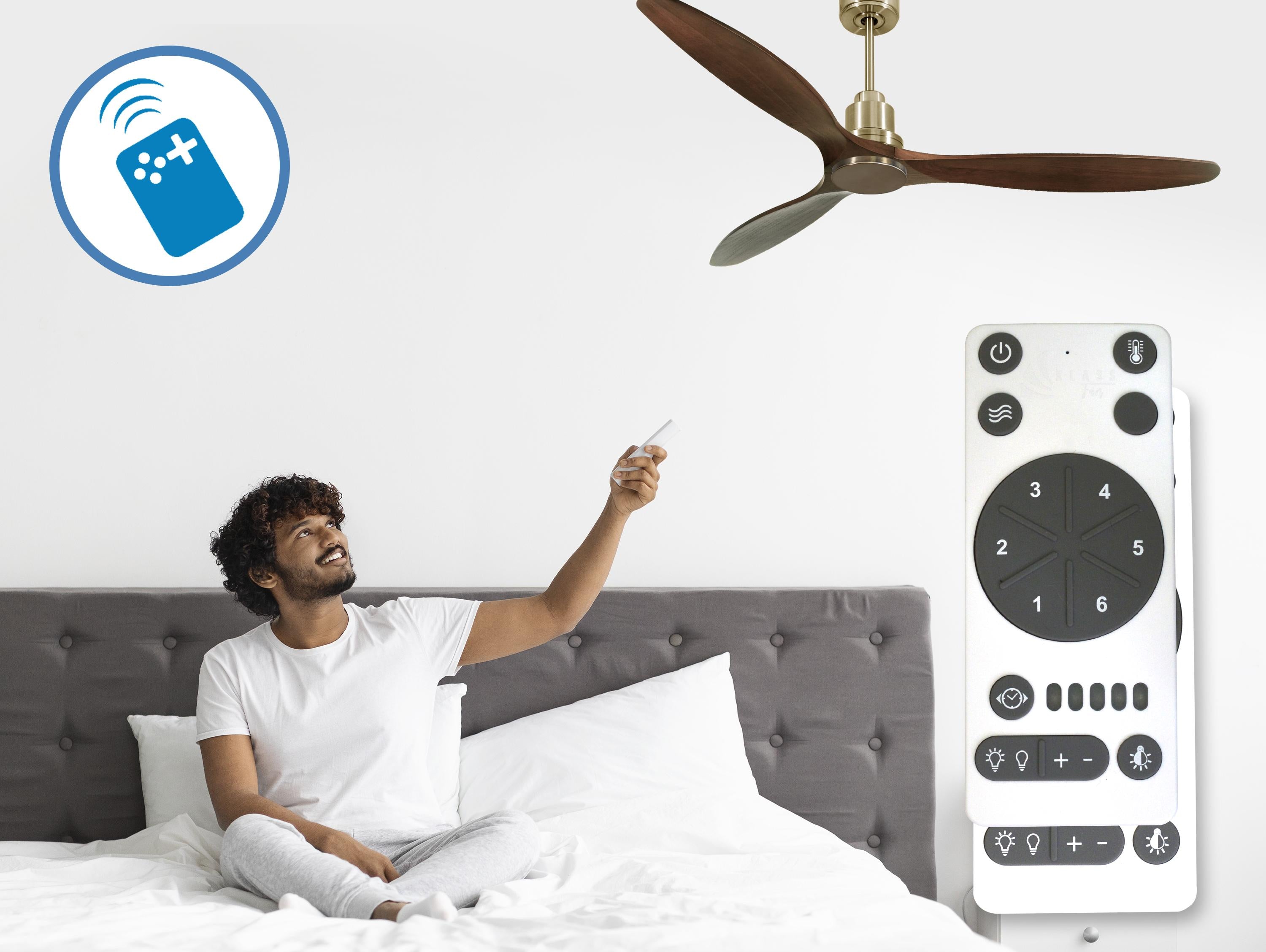 Ventilatore da soffitto Reversibile Termostato Wifi Motore CC Tetti inclinati Telecomando Hypersilence Memoria