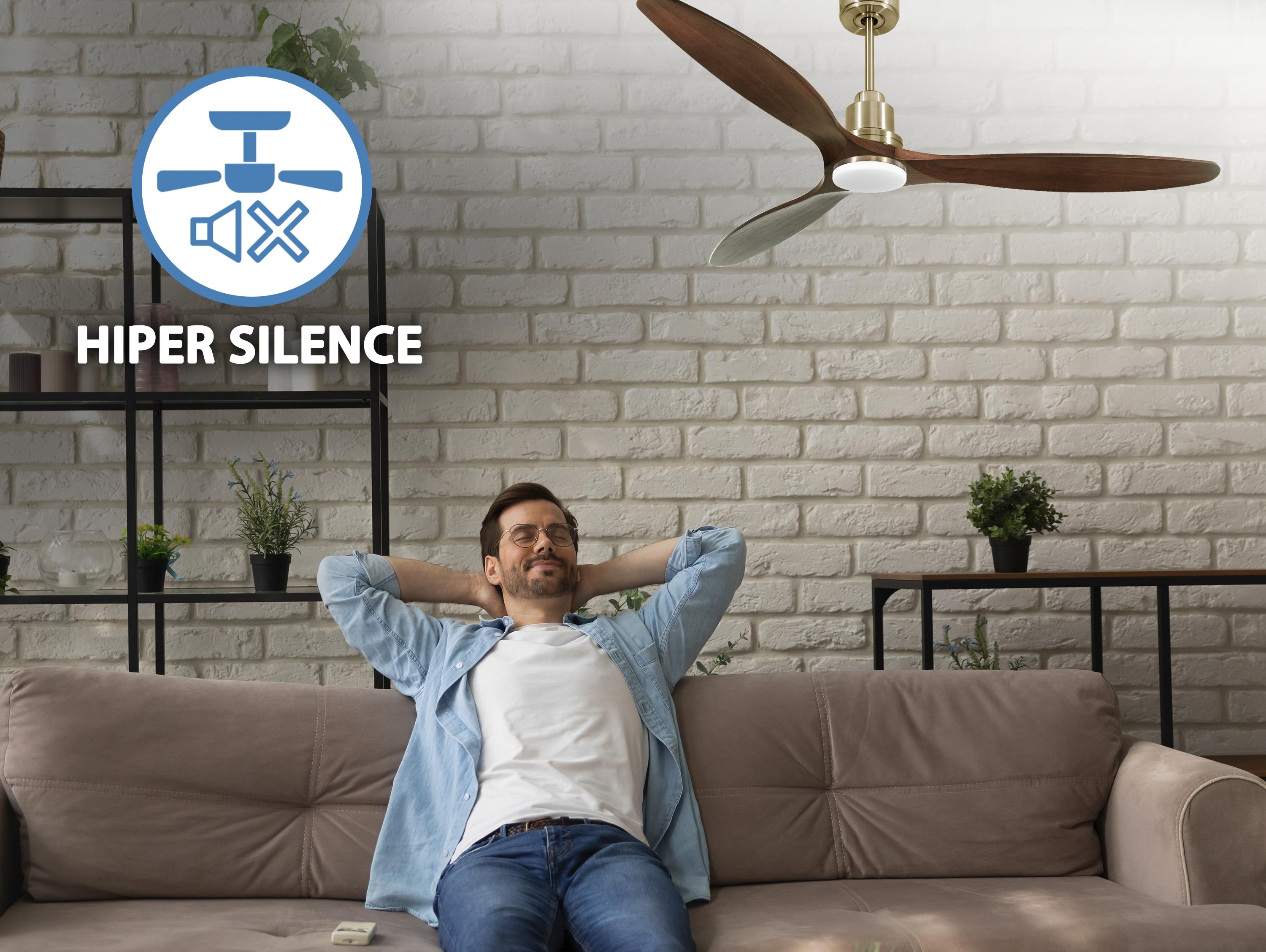 Ventilatore da soffitto Reversibile Termostato Dimmabile Wifi Motore CC Tetti inclinati Telecomando Luce a tre toni Hypersilence Memoria