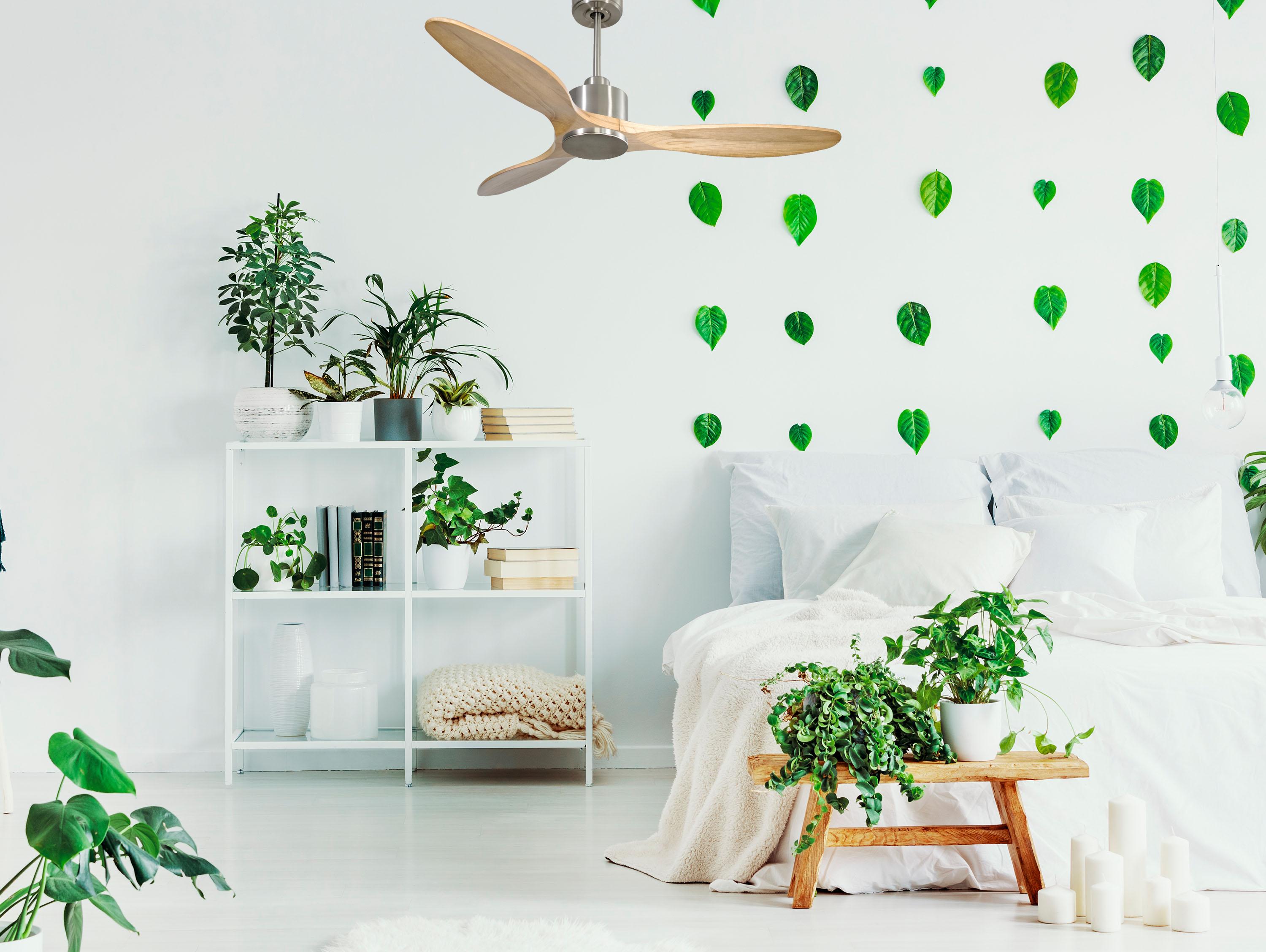 Ventilatore da soffitto Reversibile Termostato Wifi Motore CC Tetti inclinati Telecomando Hypersilence Memoria