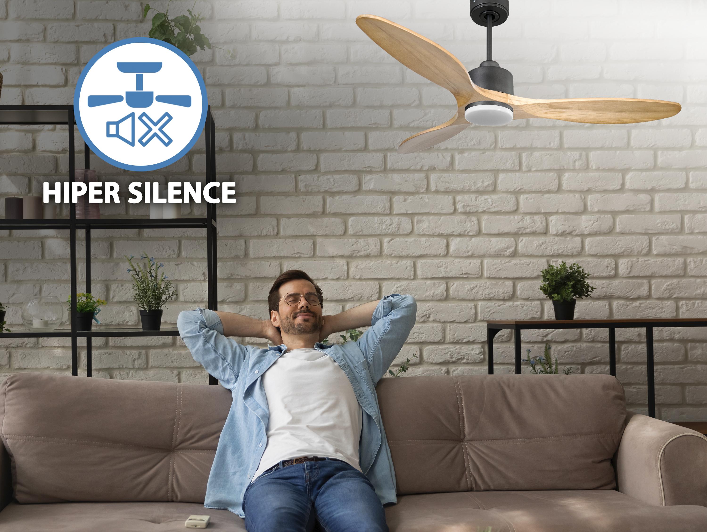 Ventilatore da soffitto Reversibile Termostato Dimmabile Wifi Motore CC Tetti inclinati Telecomando Luce a tre toni Hypersilence Memoria