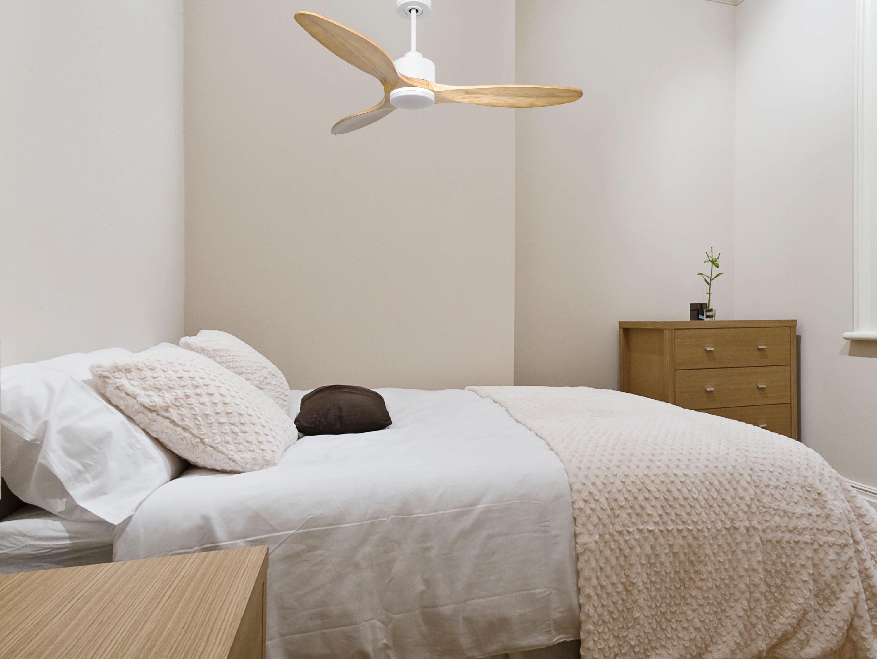 Ventilatore da soffitto Reversibile Termostato Dimmabile Wifi Motore CC Tetti inclinati Telecomando Luce a tre toni Hypersilence Memoria