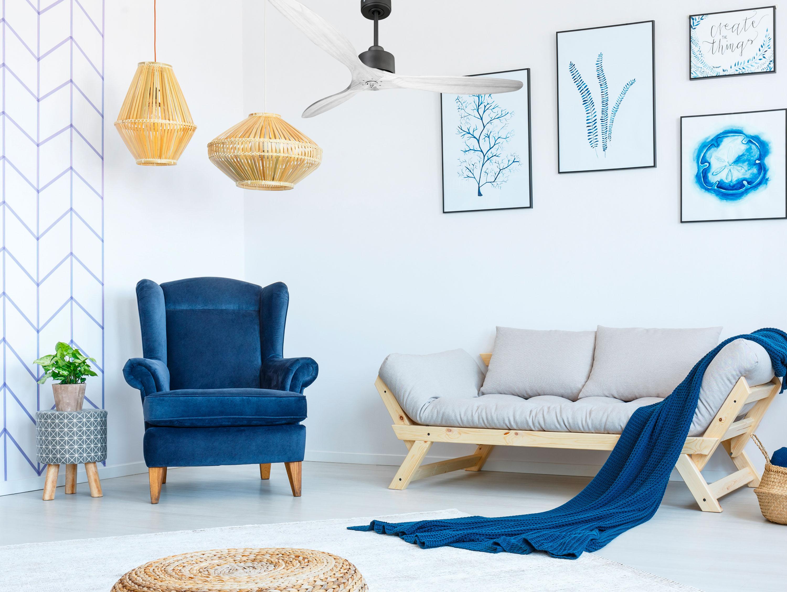 Ventilatore da soffitto Reversibile Termostato Dimmabile Wifi Motore CC Tetti inclinati Telecomando Luce a tre toni Hypersilence Memoria Shopify Vendible (AUTOMATICO)