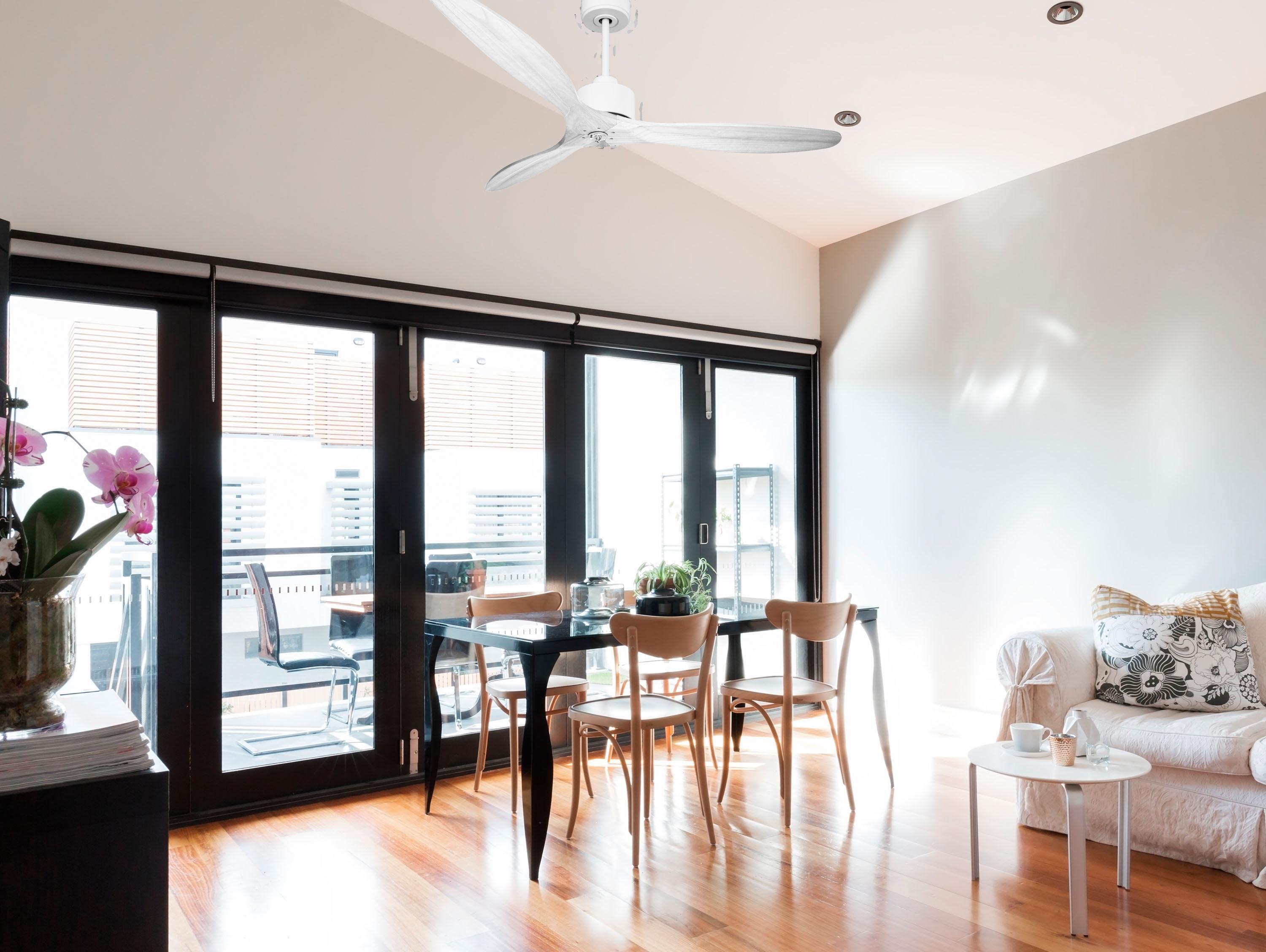 Ventilatore da soffitto Reversibile Termostato Dimmabile Wifi Motore CC Tetti inclinati Telecomando Luce a tre toni Hypersilence Memoria Shopify Vendible (AUTOMATICO)
